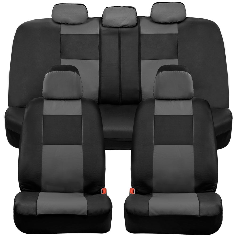 BDK Classic Gray Faux Leather Car Seat Covers Full Set, Front & Rear Bench Seat Cover for Cars Truck