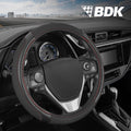BDK GripTech Sport Black Steering Wheel Cover for Car Truck Van SUV, Medium (14.5" - 15.5") – Ergonomic Comfort Grip for Men & Women, Universal Fit Car Steering Wheel Cover