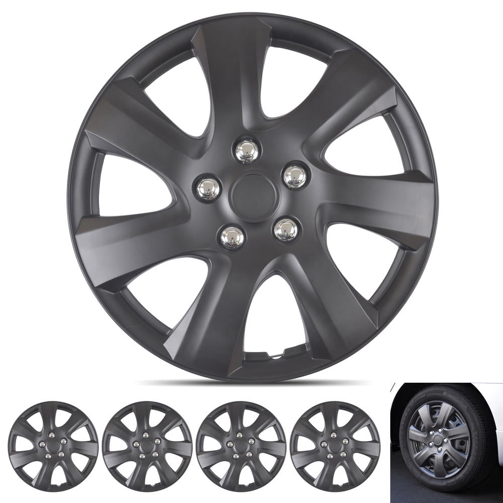 BDK Hubcap Wheel Covers Toyota Camry 2006-2014 Style - 16 Inch Silver Replica Cover, OEM Factory Replacement (4 Pieces) (Matte Black)