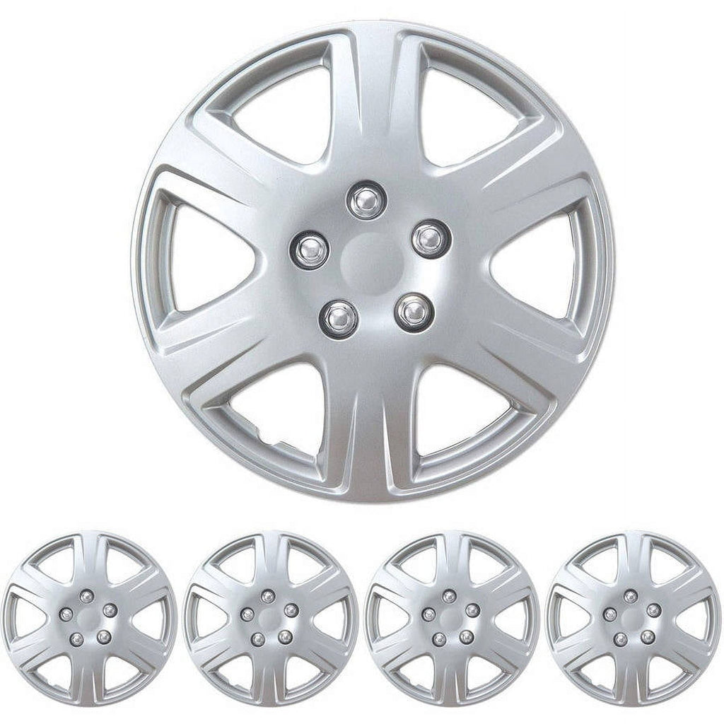 BDK Hubcaps 15" 4 Pieces, Silver, Toyota Corolla Style Replacement, ABS Plastic