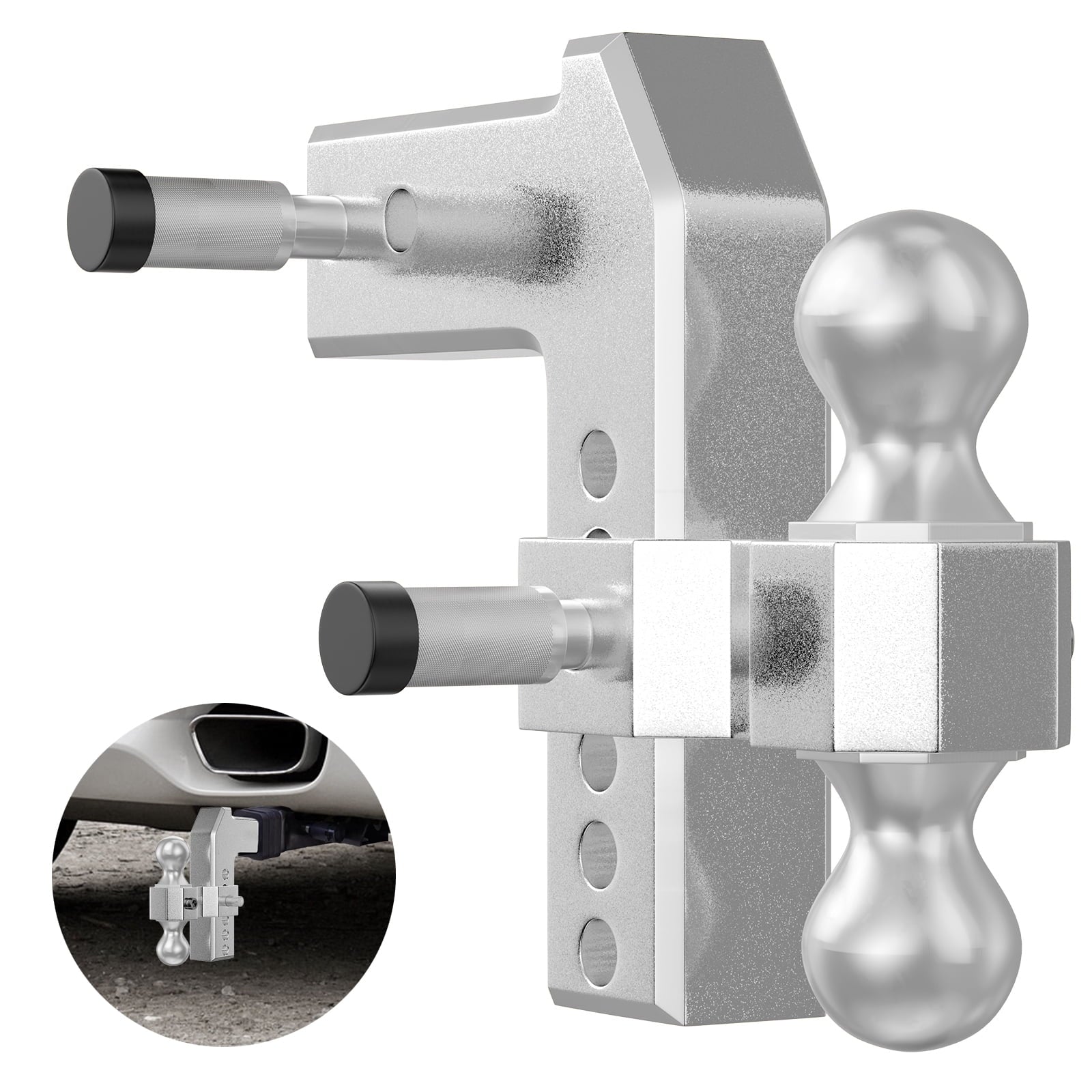 BENTISM Adjustable Trailer Hitch, Fits 2" Receiver, 6" Drop Ball Mount Hitch w/ Forged Aluminum Shank ＆ Two Iron Balls, 12500 lbs Towing Capacity for Most Common Needs, Dual Locking Pins Included