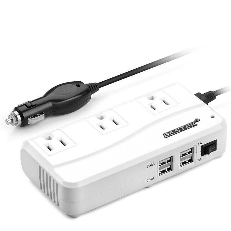 BESTEK Portable 200W Power Inverter for Car,Lightning Fast DC 12V to 110V AC Car Power Inverter with 4.2A 4-Port USB Car Converter Adapter