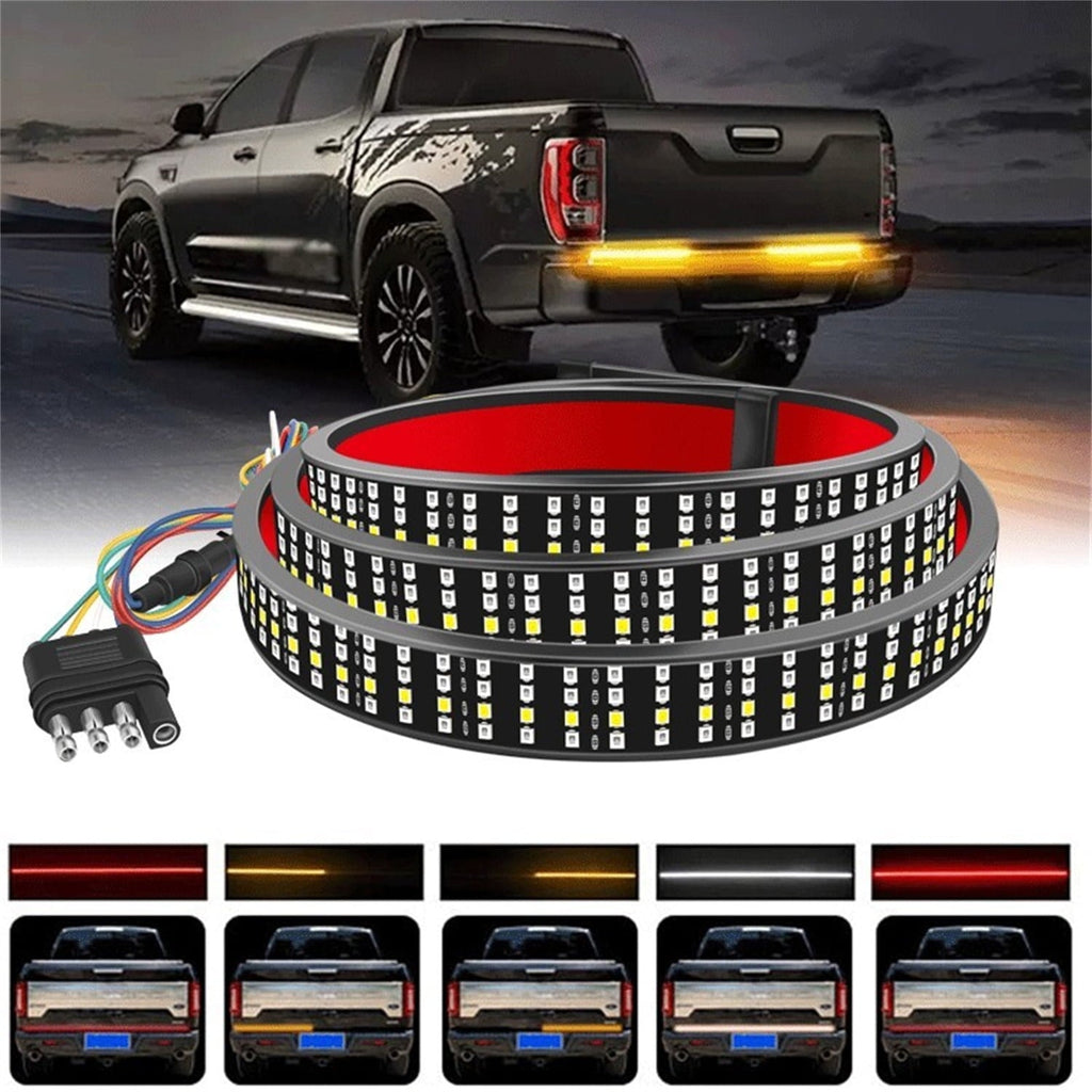 BLUELK 60" Truck Tailgate Light Bar Four Row 648 LED Flexible Strip Running Turn Signal Brake Reverse Tail Light,Red/White