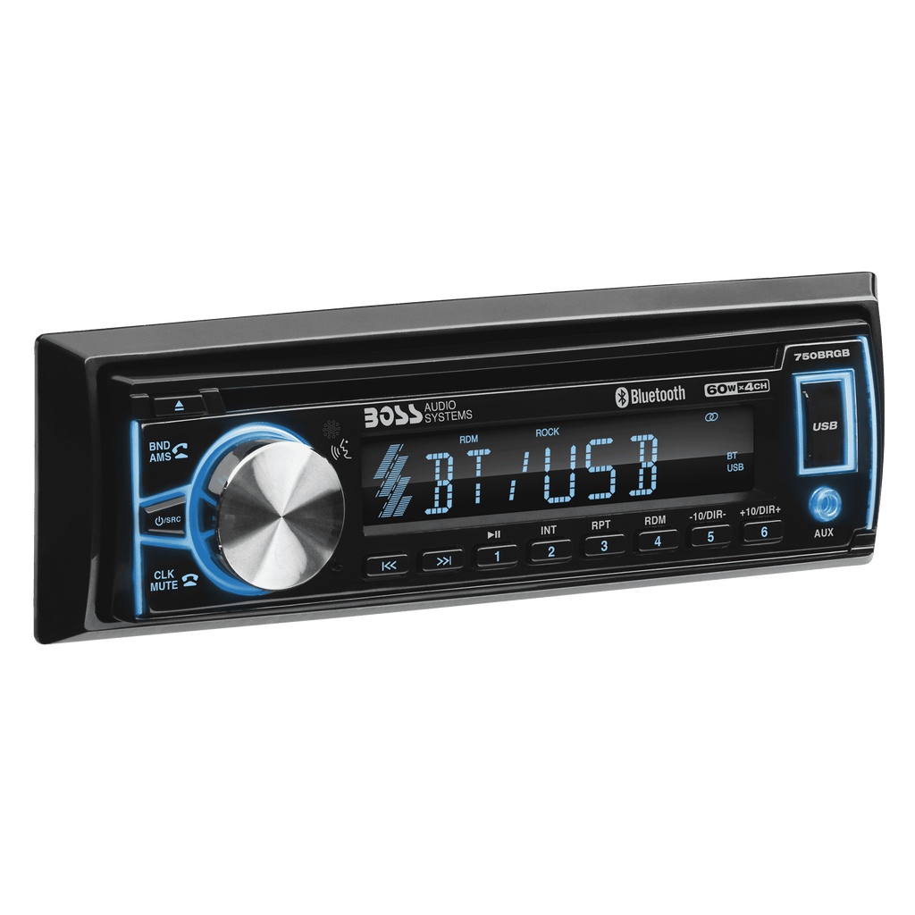 BOSS Audio Systems 750BRGB Car Audio Stereo System - Single Din, Bluetooth Audio and Calling Head Unit, CD Player, USB, AUX Input, AM/FM Radio Receiver, Multi Color Illumination, Hook up to Amplifier