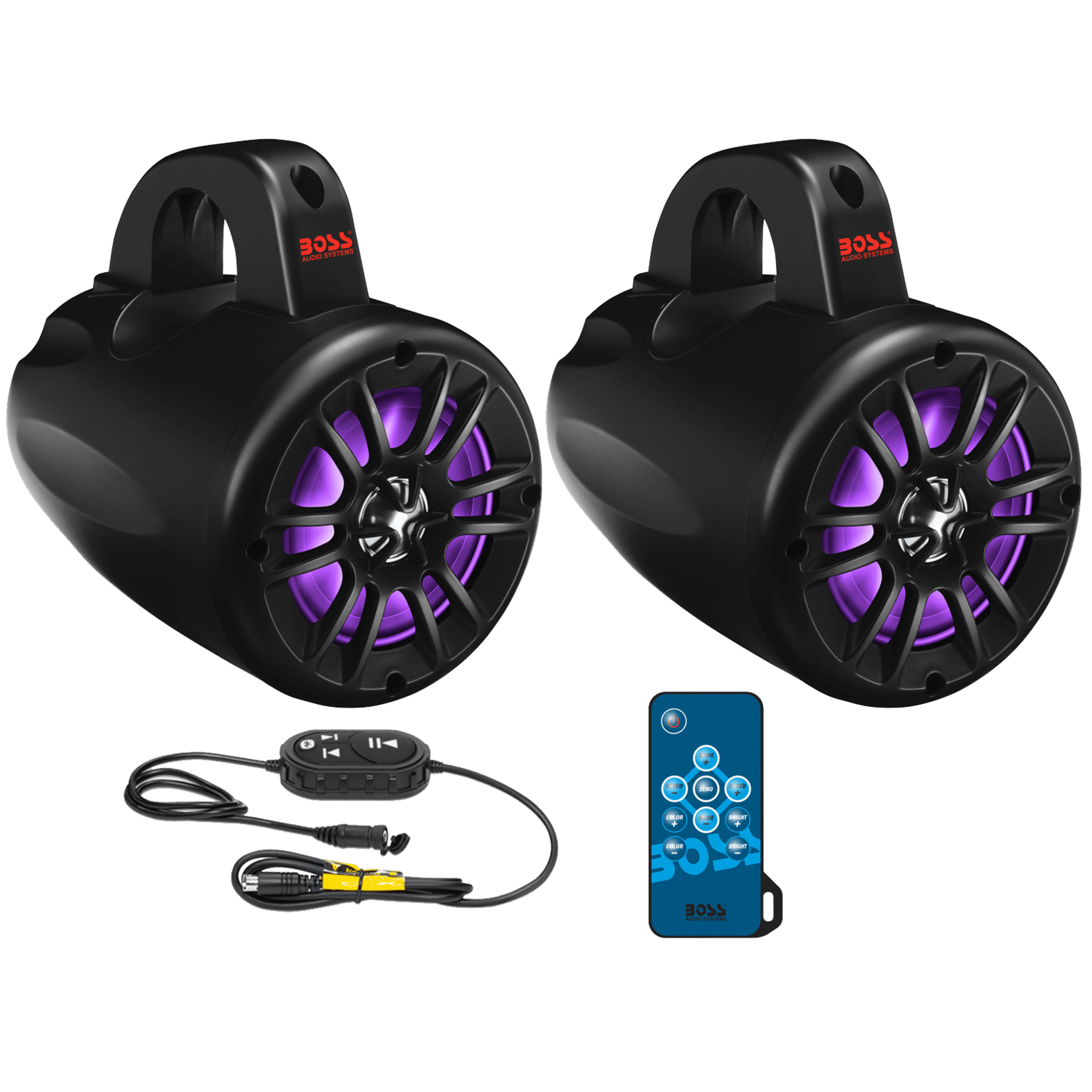 BOSS Audio Systems B40RGB ATV UTV Marine Weatherproof System - Amplified, 4 Inch Stereo Speakers, Full Range, 2 Way, Full Range Audio, Tweeters, Bluetooth, IPX5 Rated Weatherproof, Sold in Pairs