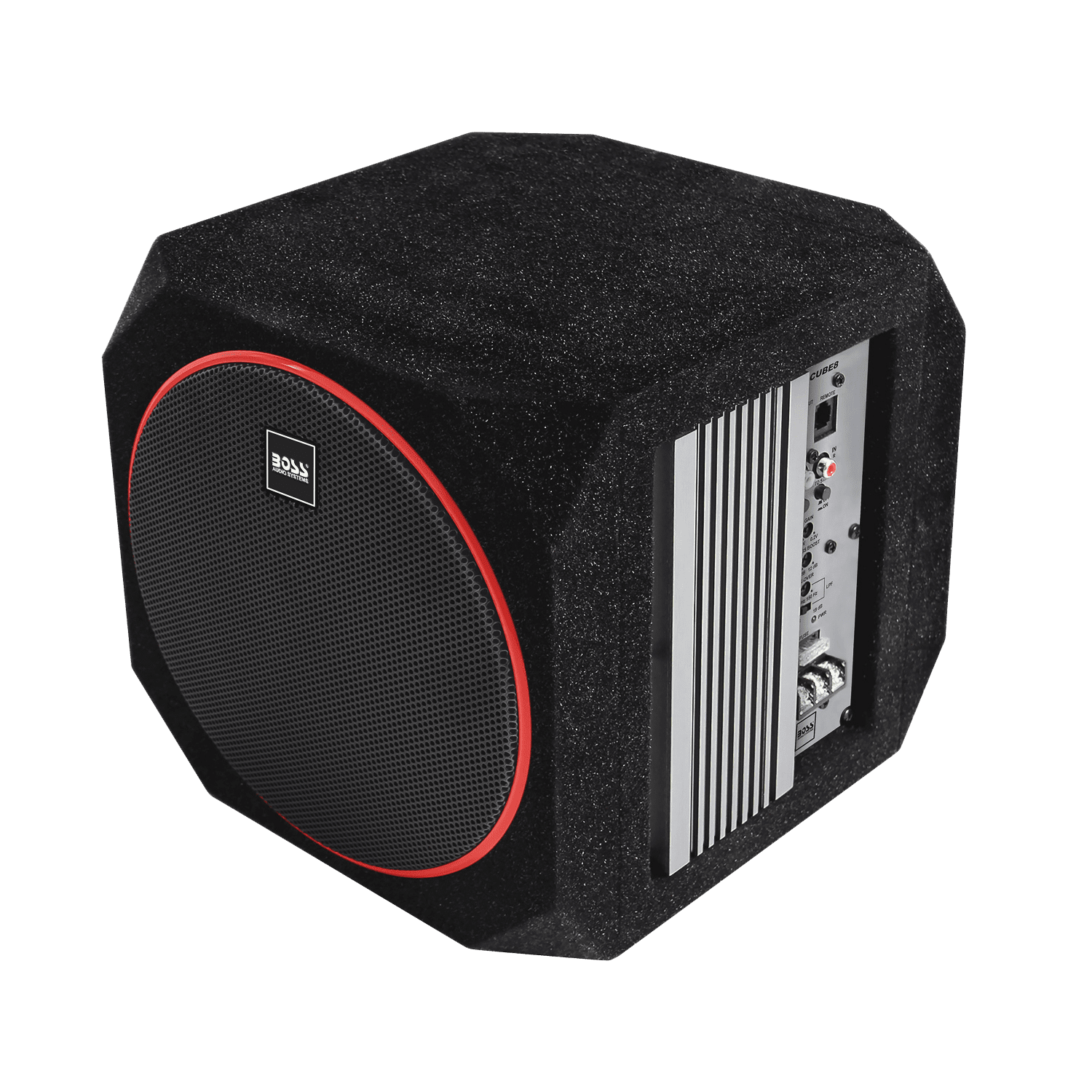 BOSS Audio Systems CUBE8 8 Inch Car Audio Subwoofer and Amplifier Package – Powered, Built-in Amplifier, Passive Radiator, Remote Subwoofer Control, For Truck, Boxes and Enclosures