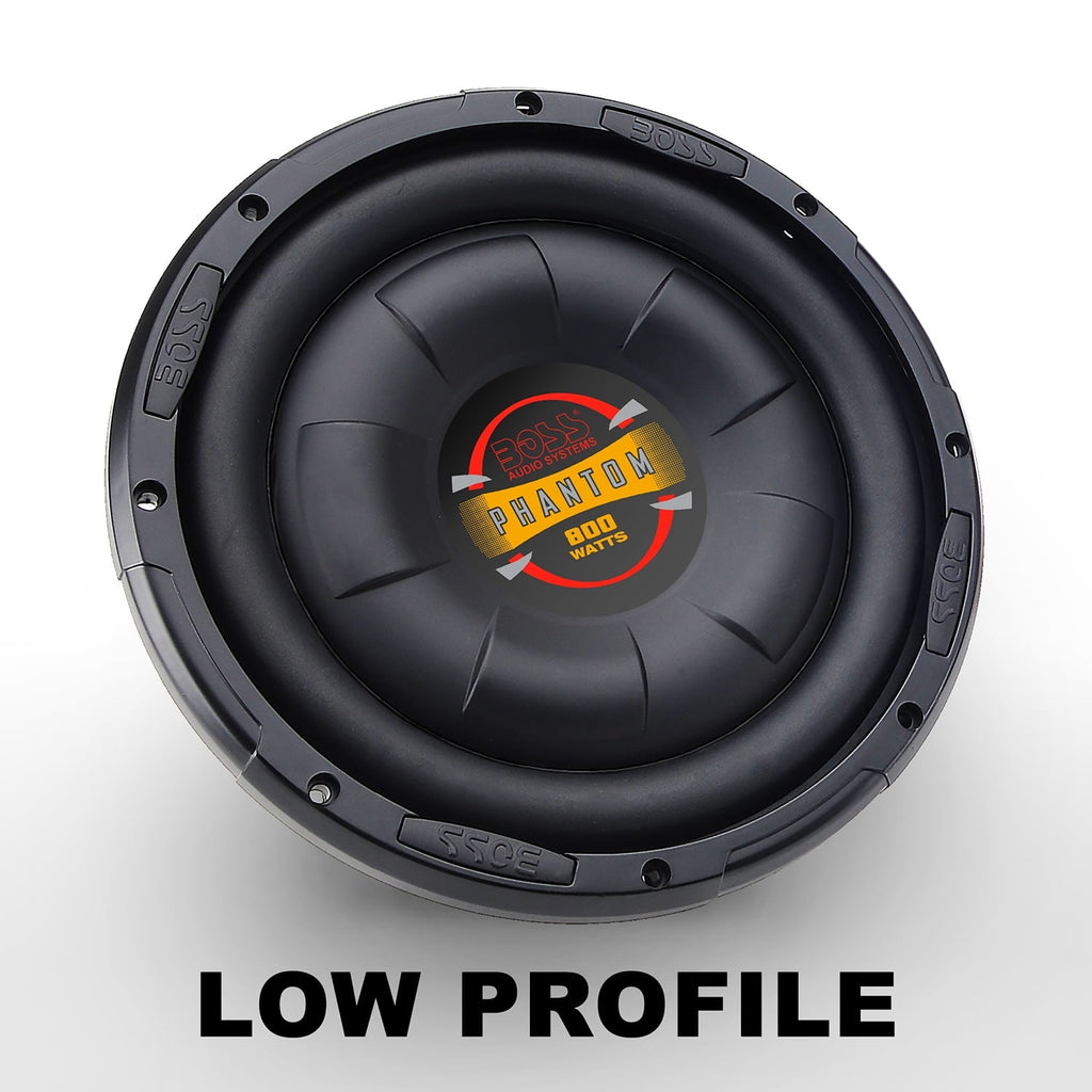 BOSS Audio Systems D10F Phantom Series 10 Inch Car Audio Subwoofer - 800 Watts Max, Single 4 Ohm Voice Coil, Sold Individually, For Truck, Boxes and Enclosures, Use With Amplifier