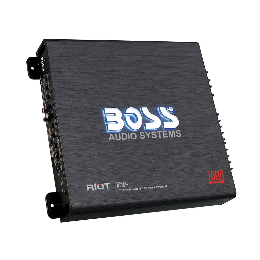 BOSS Audio Systems R2504 Riot Series Car Audio Amplifier - 1000 High Output, 4 Channel, Class A/B, 2/4 Ohm, High/Low Level Inputs, High/Low Pass Crossover, Bridgeable, Full Range