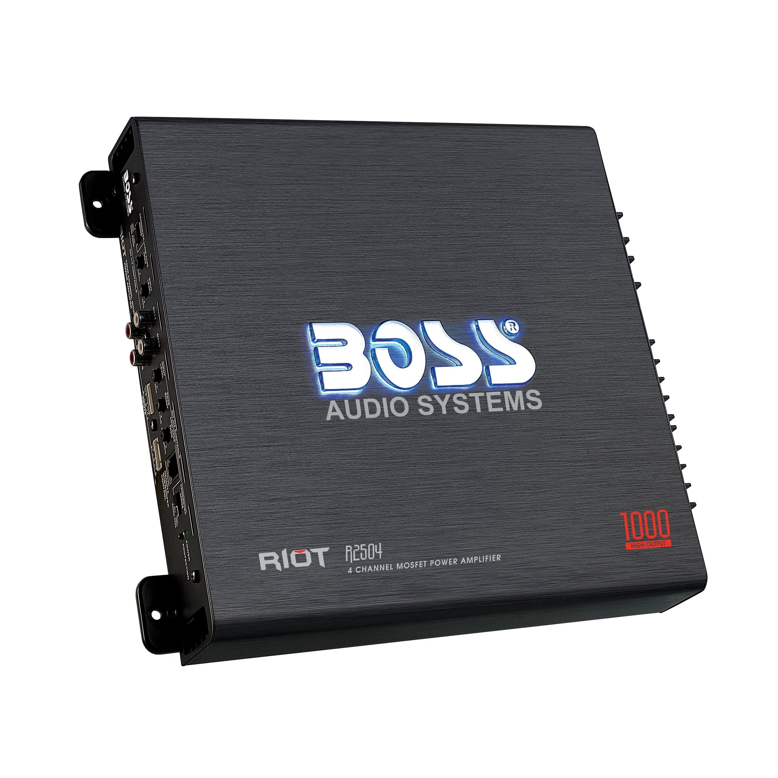 BOSS Audio Systems R2504 Riot Series Car Audio Amplifier - 1000 High Output, 4 Channel, Class A/B, 2/4 Ohm, High/Low Level Inputs, High/Low Pass Crossover, Bridgeable, Full Range