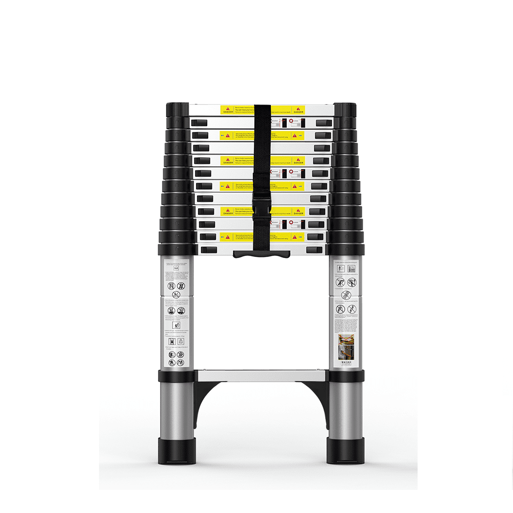 BOWEITI 12.5 FT Telescoping Aluminum Extension Ladder with 2 Triangle Stabilizers, Heavy Duty 330lbs Max Capacity, Multi-Purpose Collapsible Ladder for RV or Outdoor Work