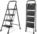 BOWEITI 4 Step Ladder, Lightweight Folding Step Stool with Wide Anti-Slip Pedal,Portable Sturdy Steel Ladder 330lb Capacity(black)