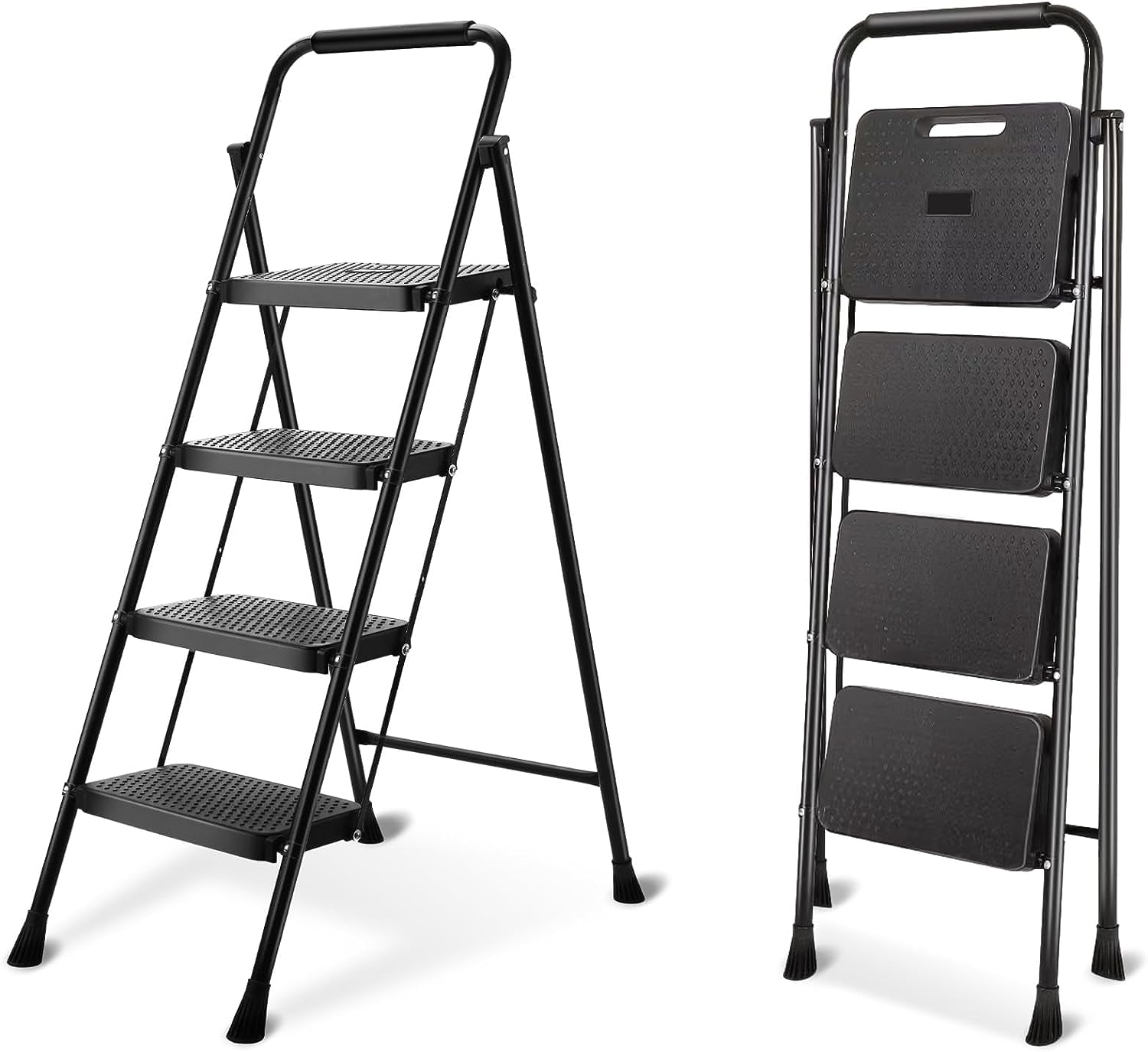 BOWEITI 4 Step Ladder, Lightweight Folding Step Stool with Wide Anti-Slip Pedal,Portable Sturdy Steel Ladder 330lb Capacity(black)