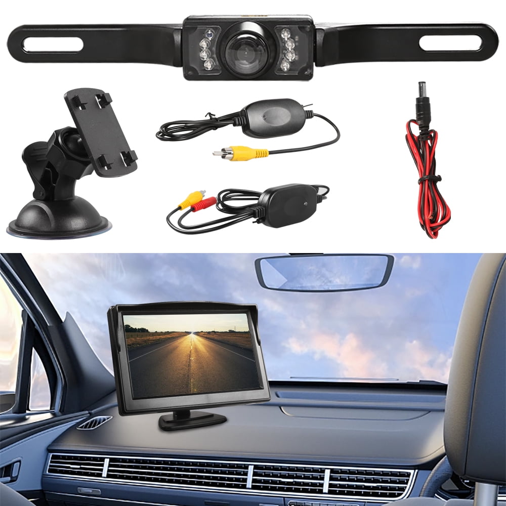 Backup Camera Monitor Kit Wireless,5 Display 9 LED License Plate Reverse Waterproof Night Vision HD Reversing Universal for Car/Vehicle/SUV/Van/Camper