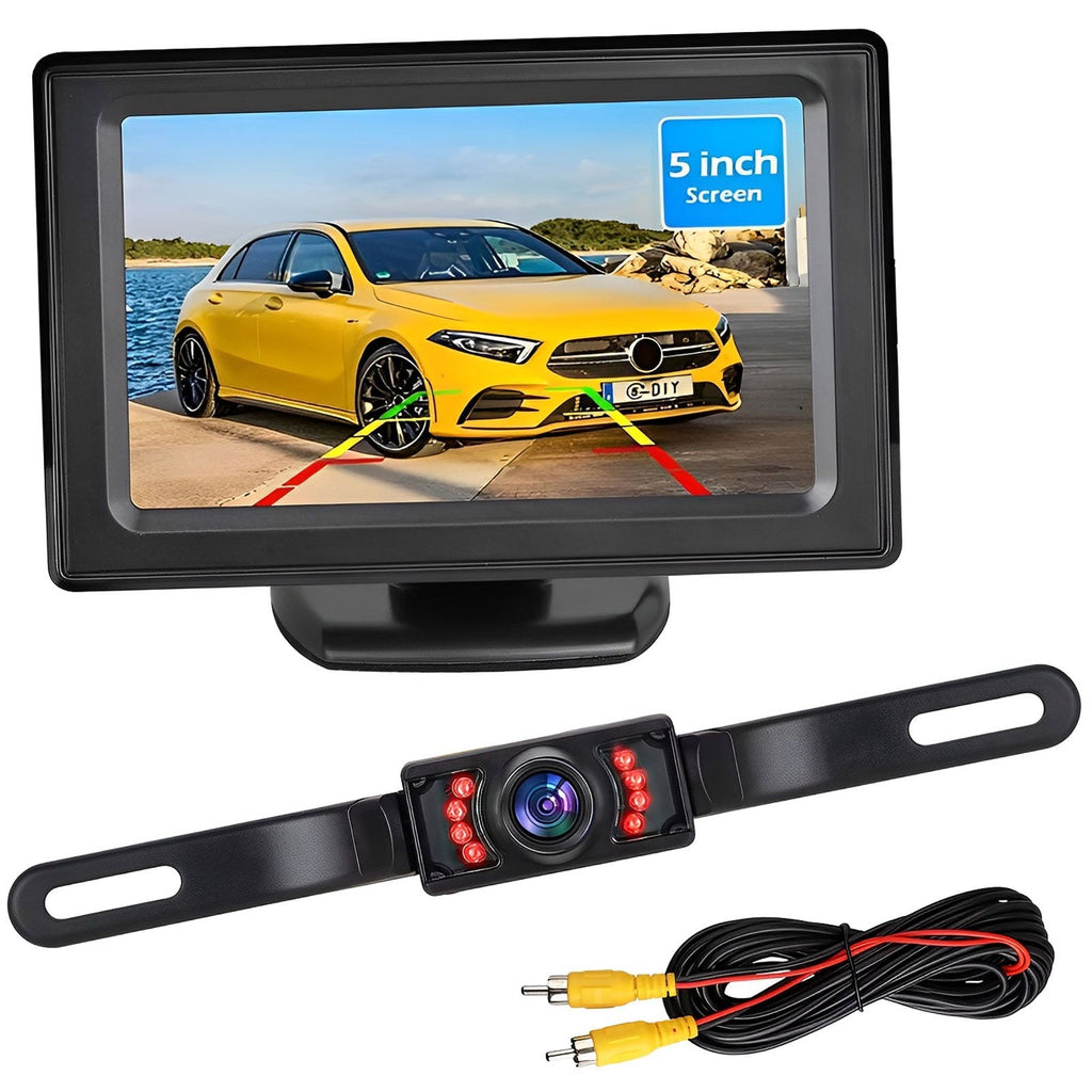 Backup Camera Monitor for Car, Universal License Plate Waterproof 1080P HD Night Vision Cam with 7 IR LED Lights & Display, 5 Inch