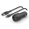 Belkin BOOSTCHARGE 24W Dual-Port USB-A Car Charger + USB C to USB-A Cable, 5ft
