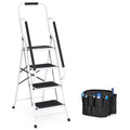 Best Choice Products 4-Step Portable Folding Anti-Slip Steel Ladder w/ Handrails, Attachable Tool Bag