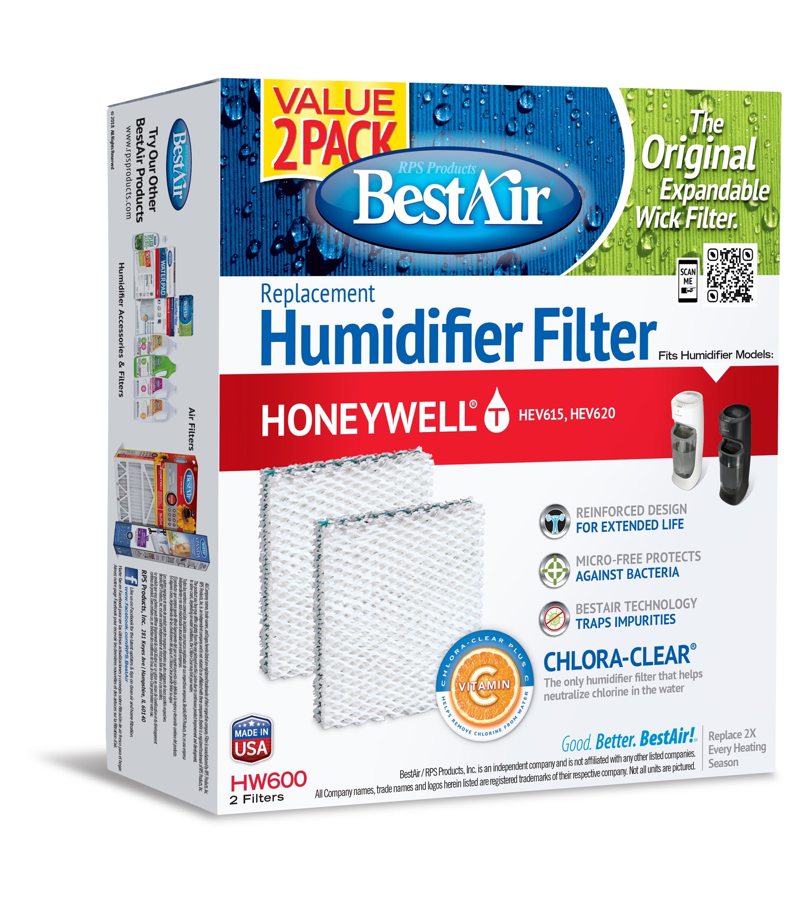 BestAir® HW600 Extended Life Humidifier Replacement Paper Wick for Honeywell Humidifiers. SIZE: 1.5″ x 6.75″ x 7.5″. WEIGHT: 0.12lb.