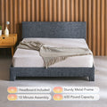 Bestco Sturdy Full Bed Platform with Headboard Steel Frame Wood Slats 635lb Cap, Gray
