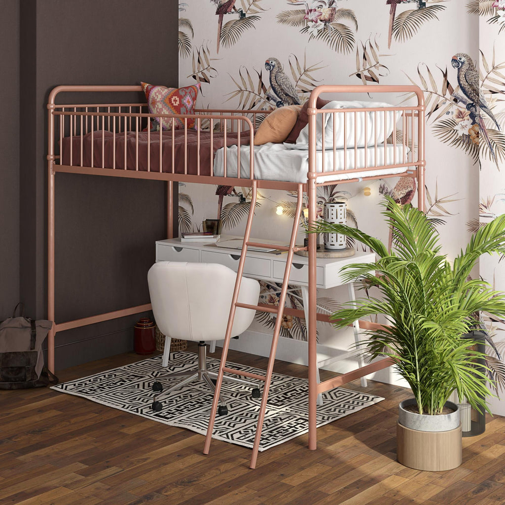 Better Homes & Gardens Kelsey Twin Metal Loft Bed, Rose Gold