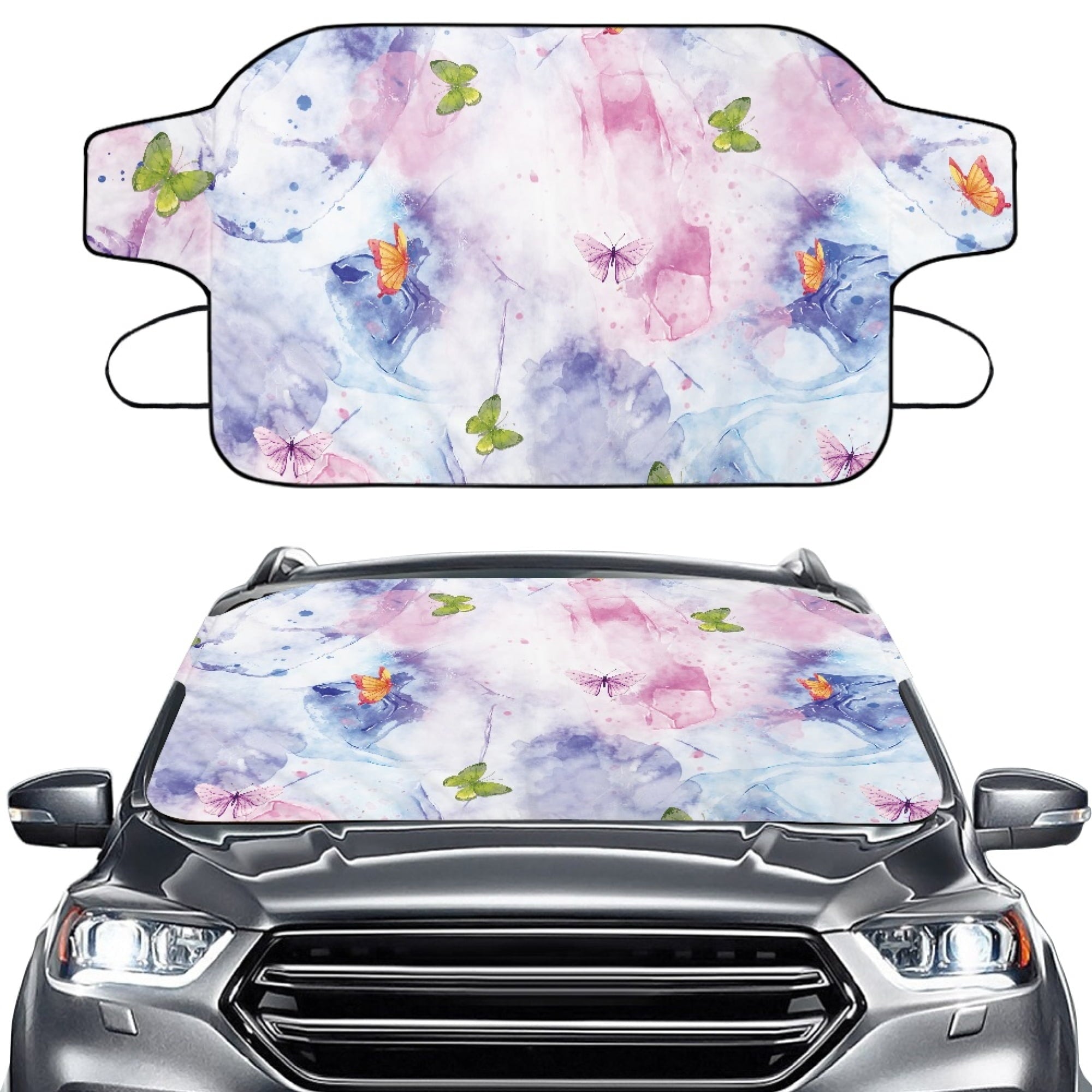 Bivenant Store Butterfly Car Windshield Snow Cover,Winter Frost Windshield Snow Ice Removal Cover/Protector,Waterproof Windproof Sunshade Snow Cover Fits Most Cars,Trucks,Vans,SUVs
