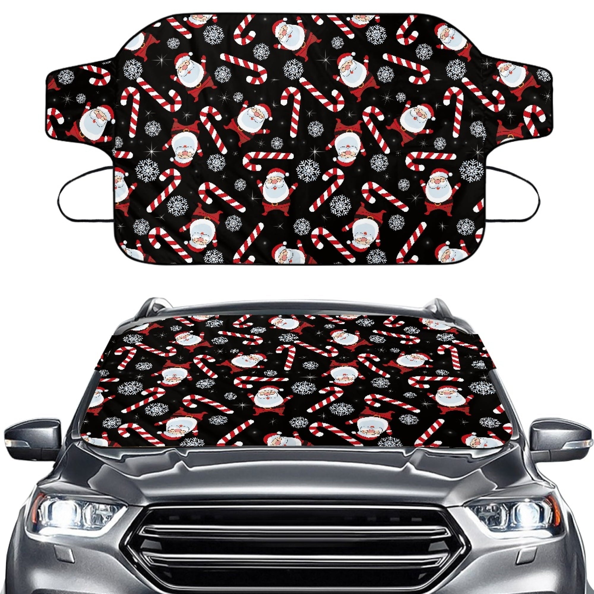 Bivenant Store Christmas Theme Windshield Snow Ice Cover, Protects Windshield and Wipers from Weatherproof, Rain, Sun, Frost, Vehicles, Cars Trucks Vans and SUVs,55.9"x37.7"