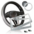 Bling Car Accessories Set, Bling Steering Wheel Cover for Women Universal Fit 15 Inch, Bling License Plate Frame for Women
