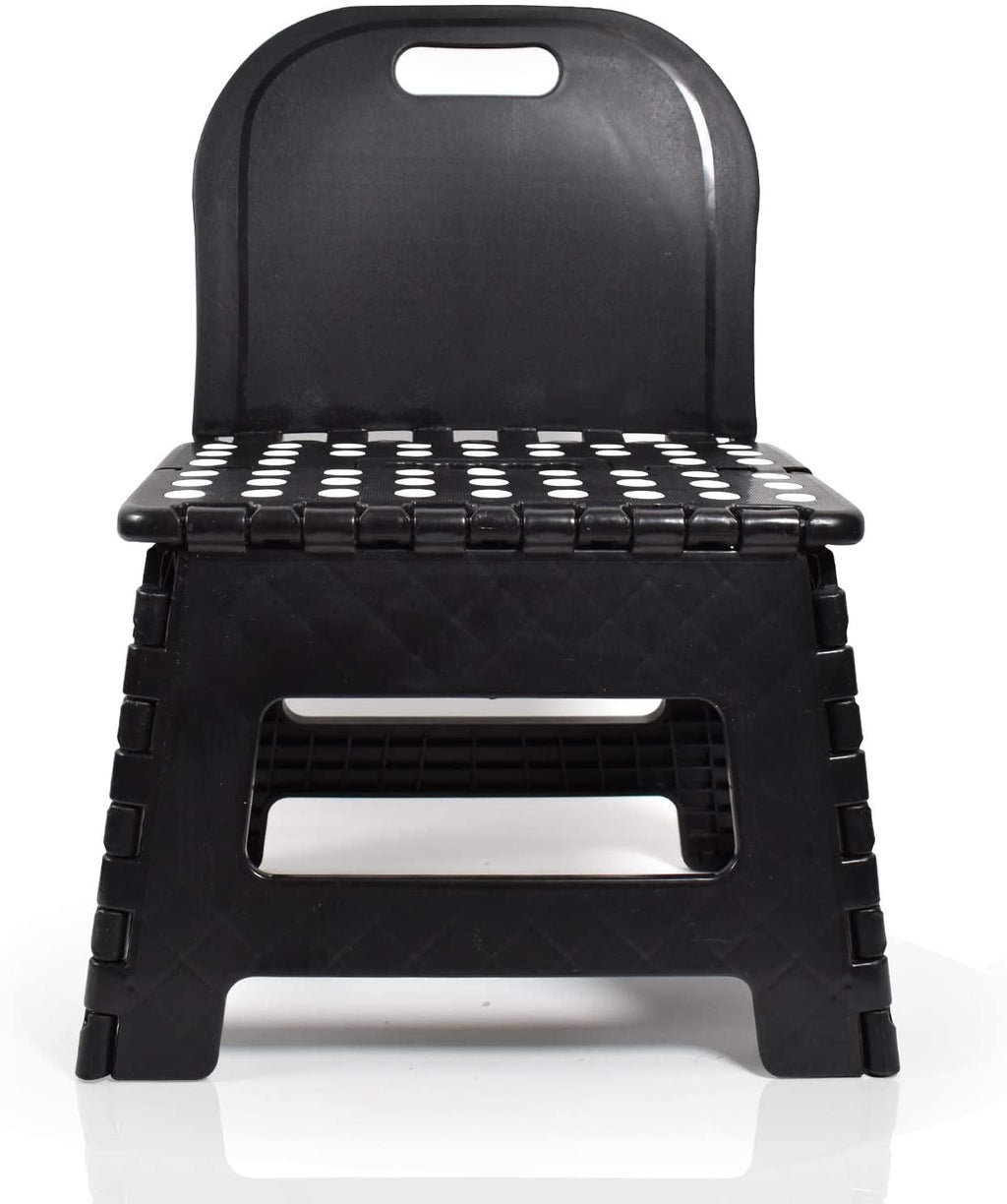 BodyHealt Portable Folding Stool with Back for Elderly-Adults, Toddlers (Black)