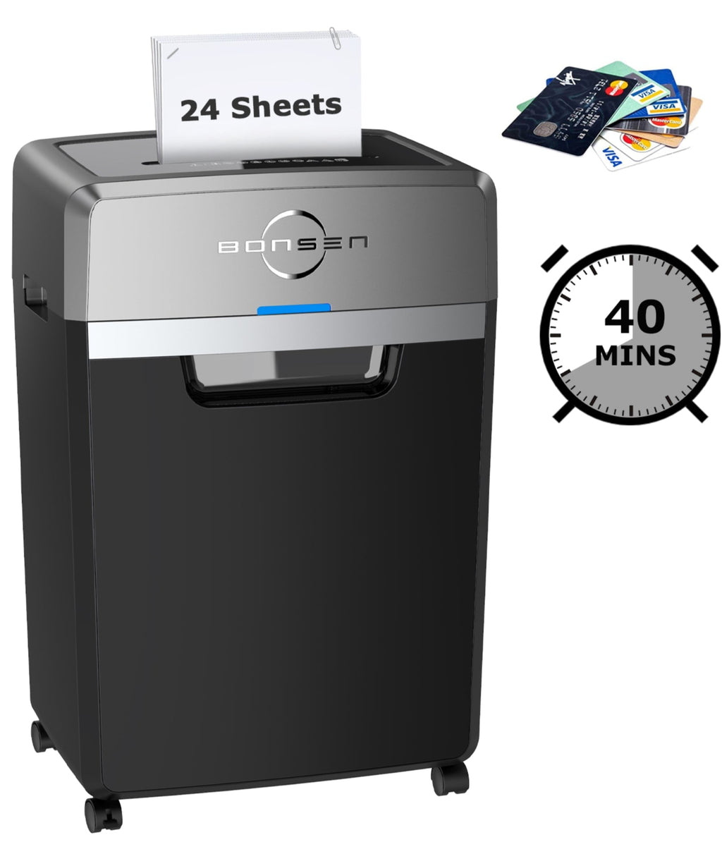 Bonsen 24 Sheet Heavy Duty Cross Cut Shredder for Office | Commercial Shredder with 9 Gallons Bin
