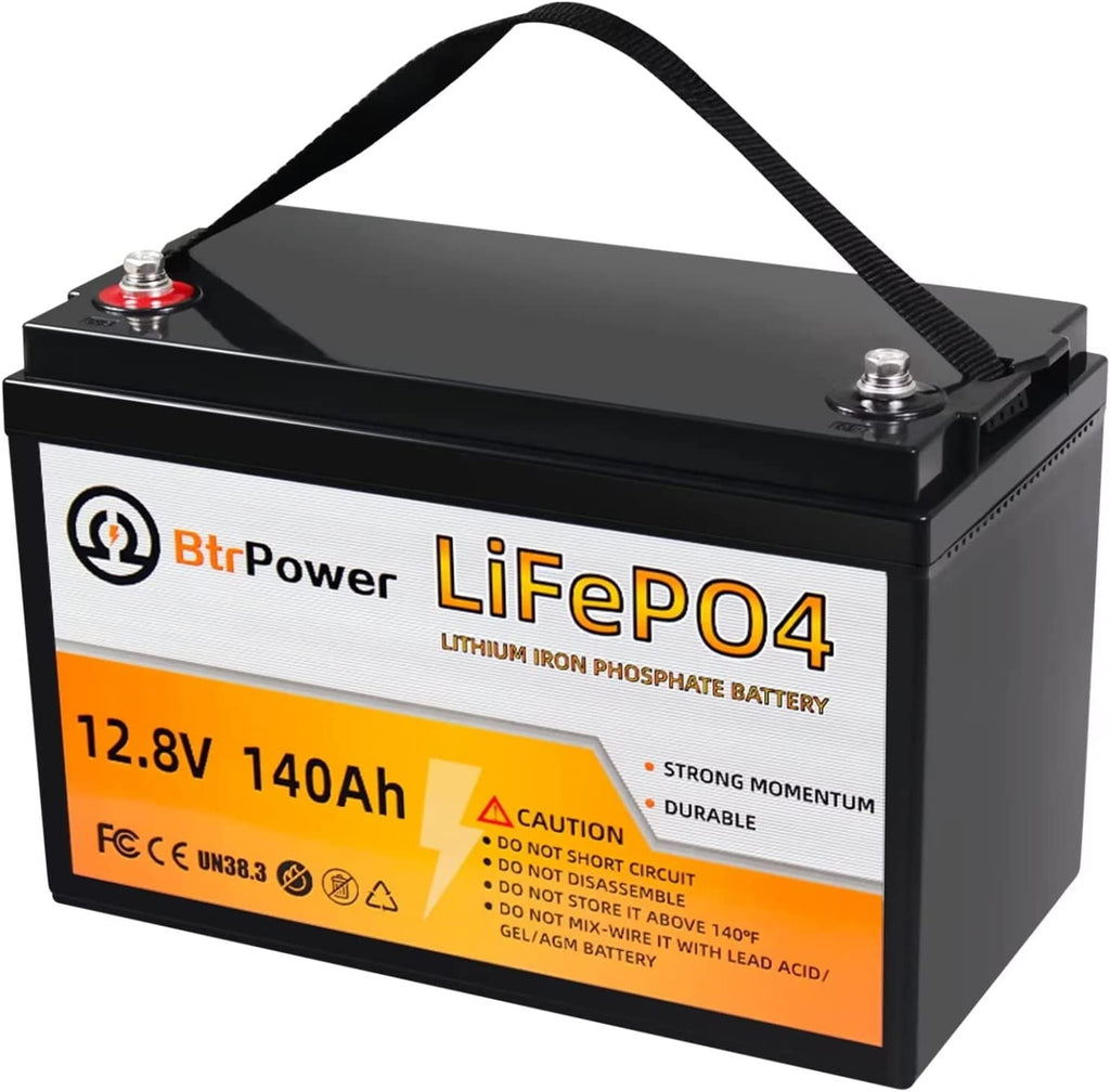 Btrpower 12V 140AH LiFePO4 Battery Deep Cell for Home Storage Trolling RV System Solar Marine