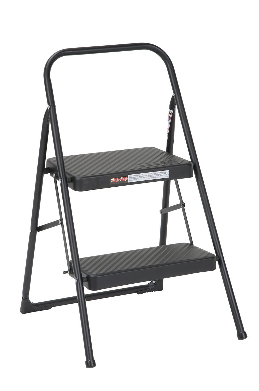 COSCO 2-Step Household Folding Steel Step Stool, All Black, 7ft 11in Reach Height