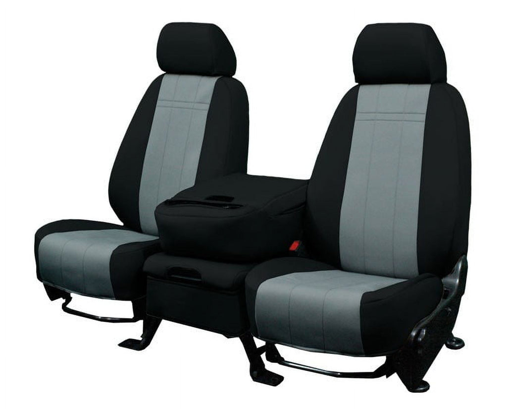 CalTrend Front NeoSupreme Seat Covers for 2014-2020 Chevy/GMC Tahoe|Sierra|Silverado|Suburban 1500-3500 - CV524-08NN Lt Grey Insert with Black Trim