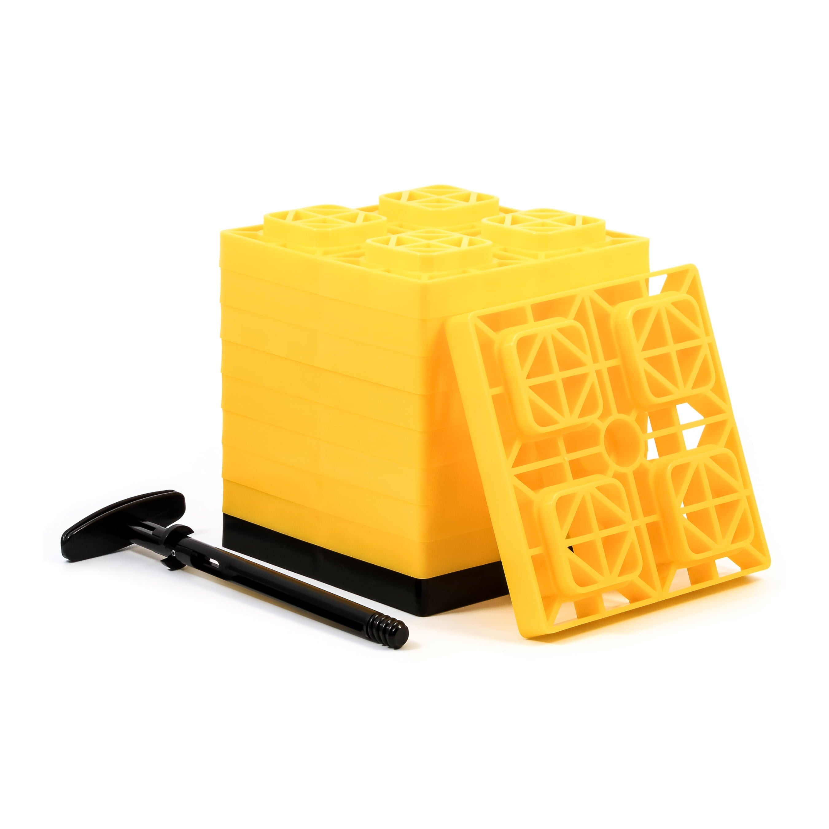 Camco FasTen RV Leveling Blocks | Features a Durable Resin Design and Convenient Carrying Handle | Compatible with Single Wheel, Stabilizer Jacks, and More | 8.5-Inches x 8.5-Inches x 1-Inch (21022)