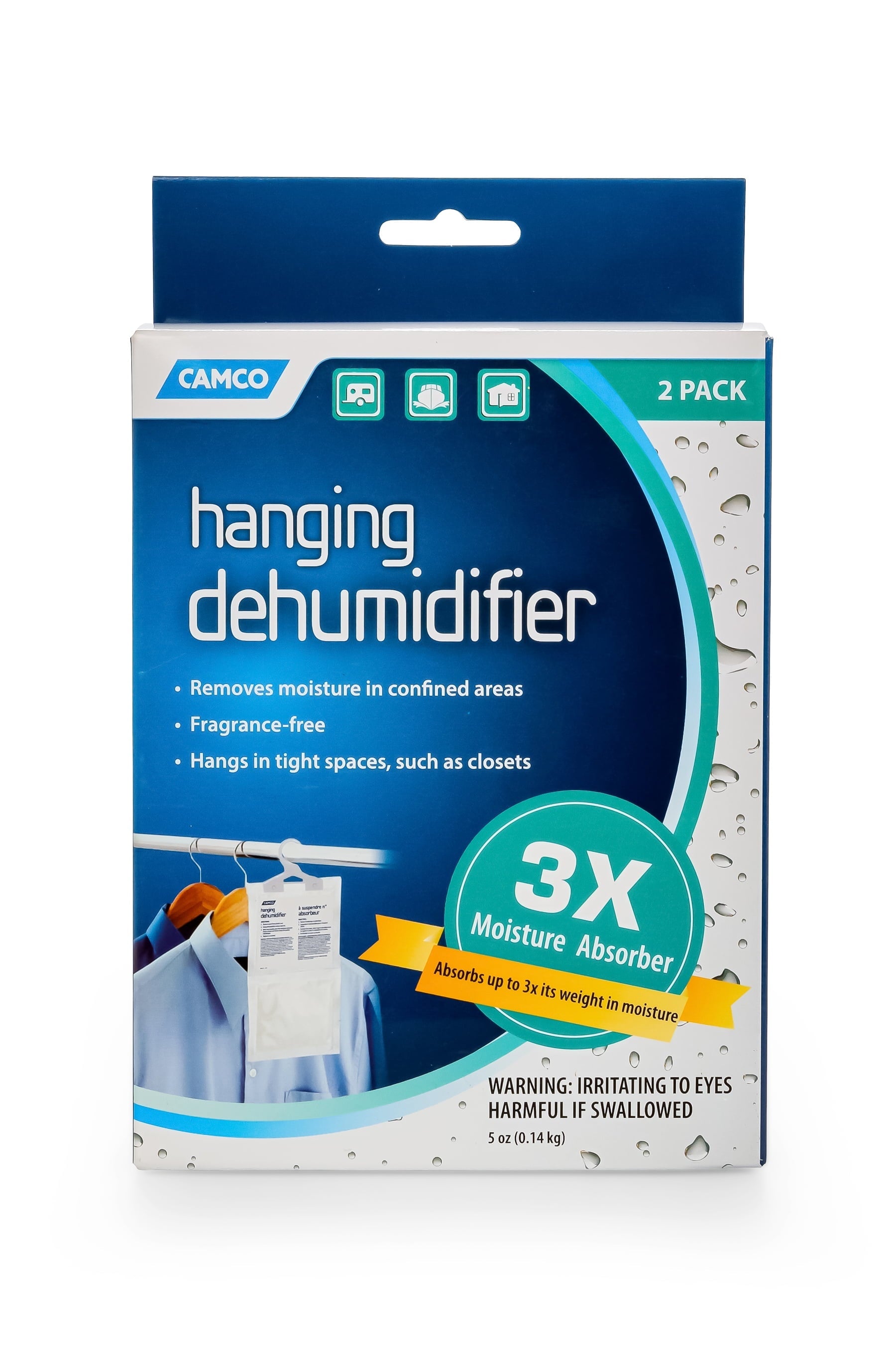 Camco Fragrance Free RV Hanging Dehumidifier - Reduces Moisture in Closets - 2 Pack, White (44286)