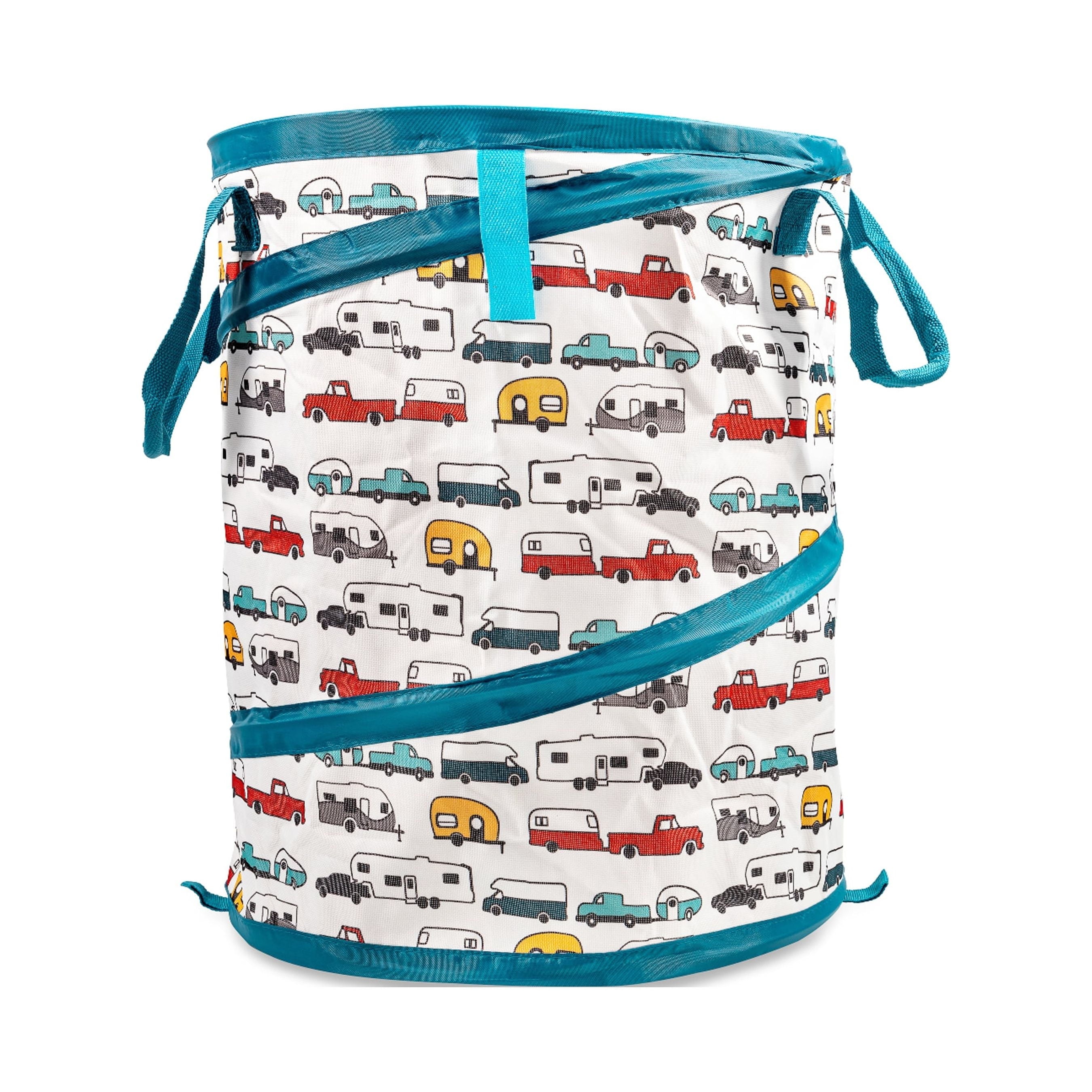 Camco Life is Better at the Campsite Pop-Up Container | Holds 13-Gallon Kitchen-Size Garbage Bag | Heavy-Duty PVC, Unique RV Pattern (42989)