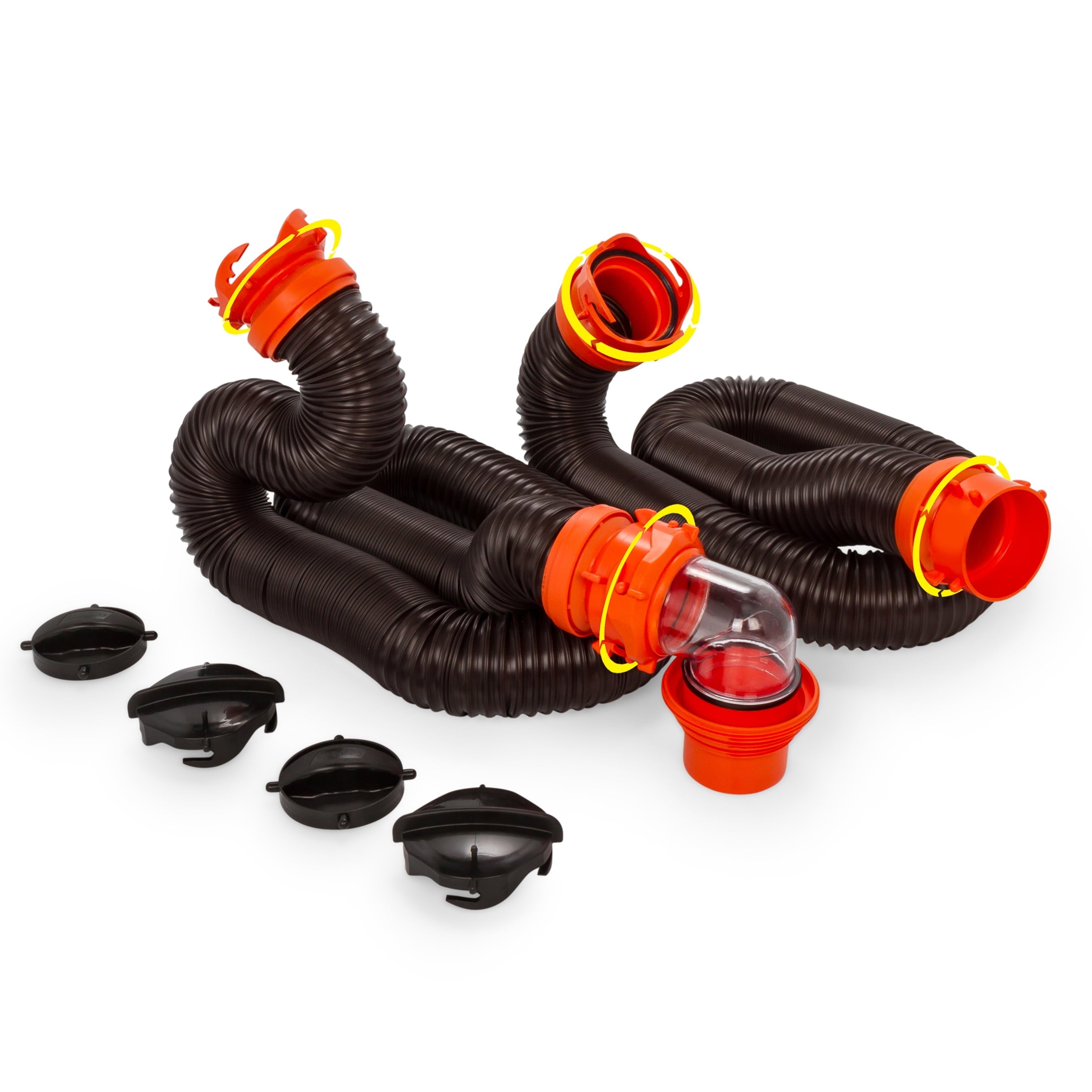 Camco RhinoFLEX 20-Foot Camper/RV Sewer Hose Kit | Polyolefin, Black & Orange (39744)