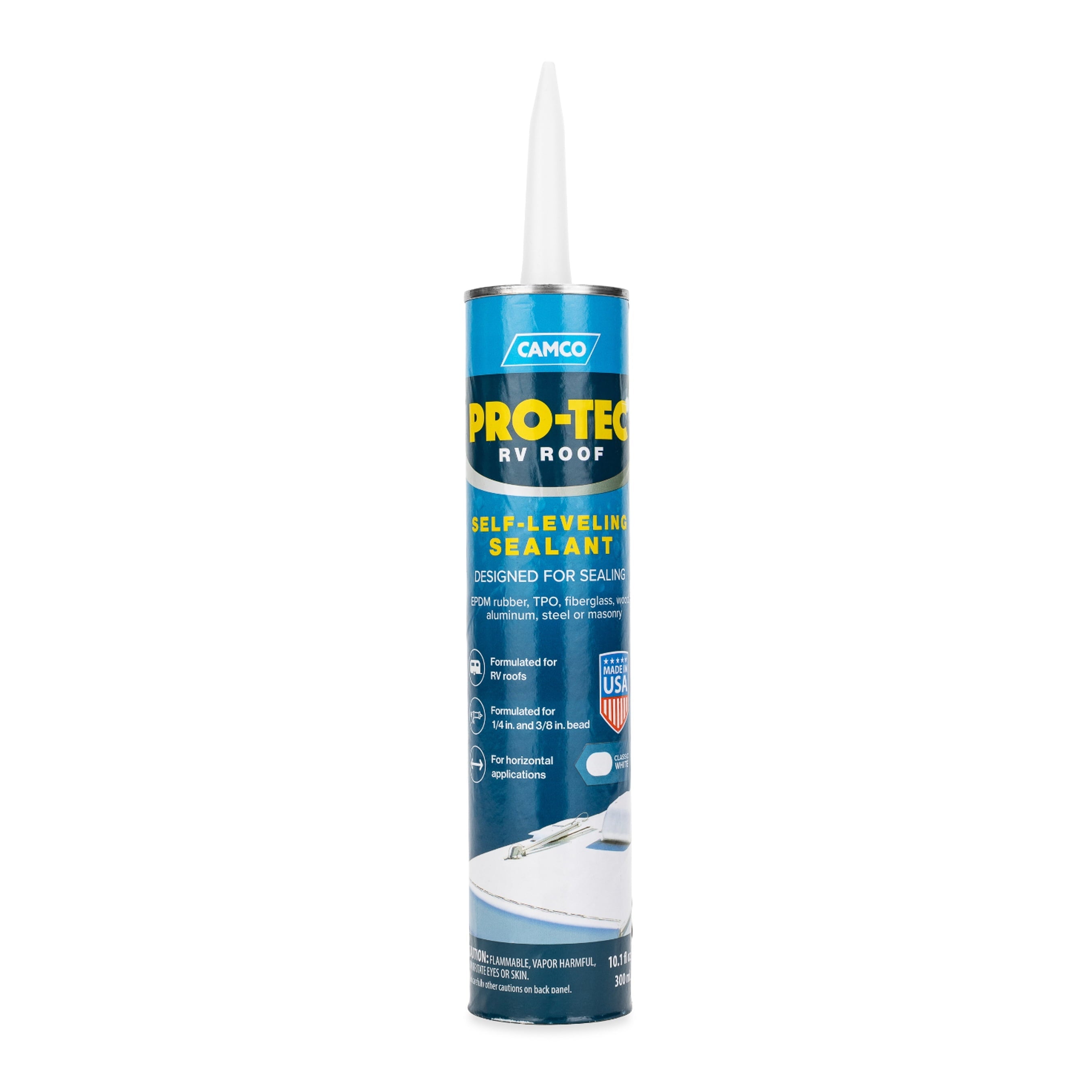 Camco Self-Leveling Camper/RV Roof Sealant | Made for EPDM Rubber, TPO, Fiberglass, and More | 10.1 Fl Oz, White (41464)