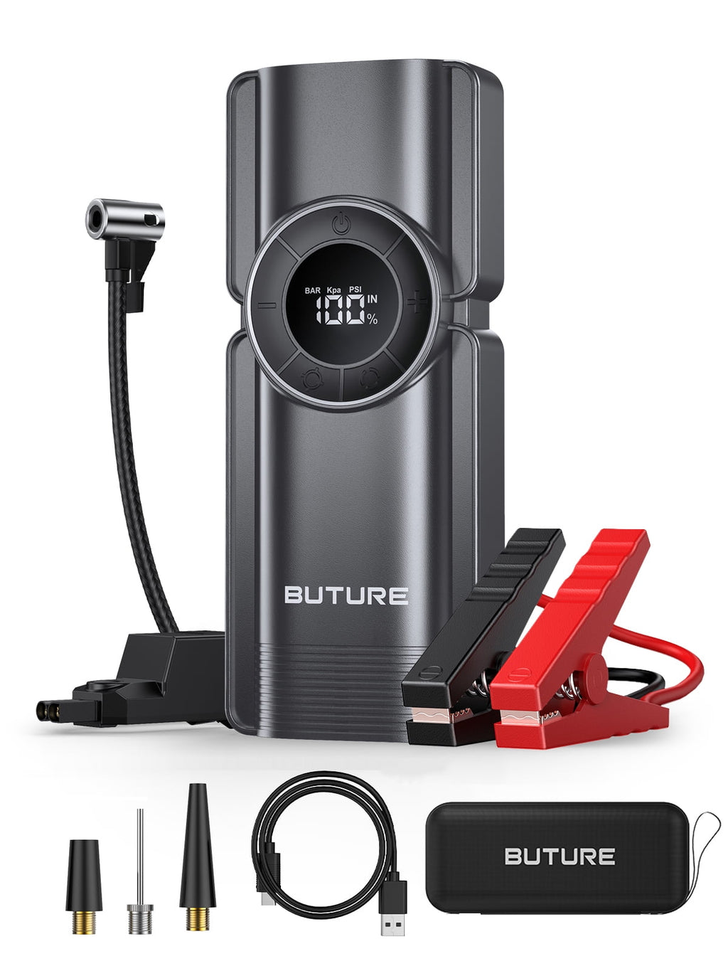 Car Jump Starter With Air Compressor Power Bank 20000mAh 2500A 12V Digital Tire Inflator Buture
