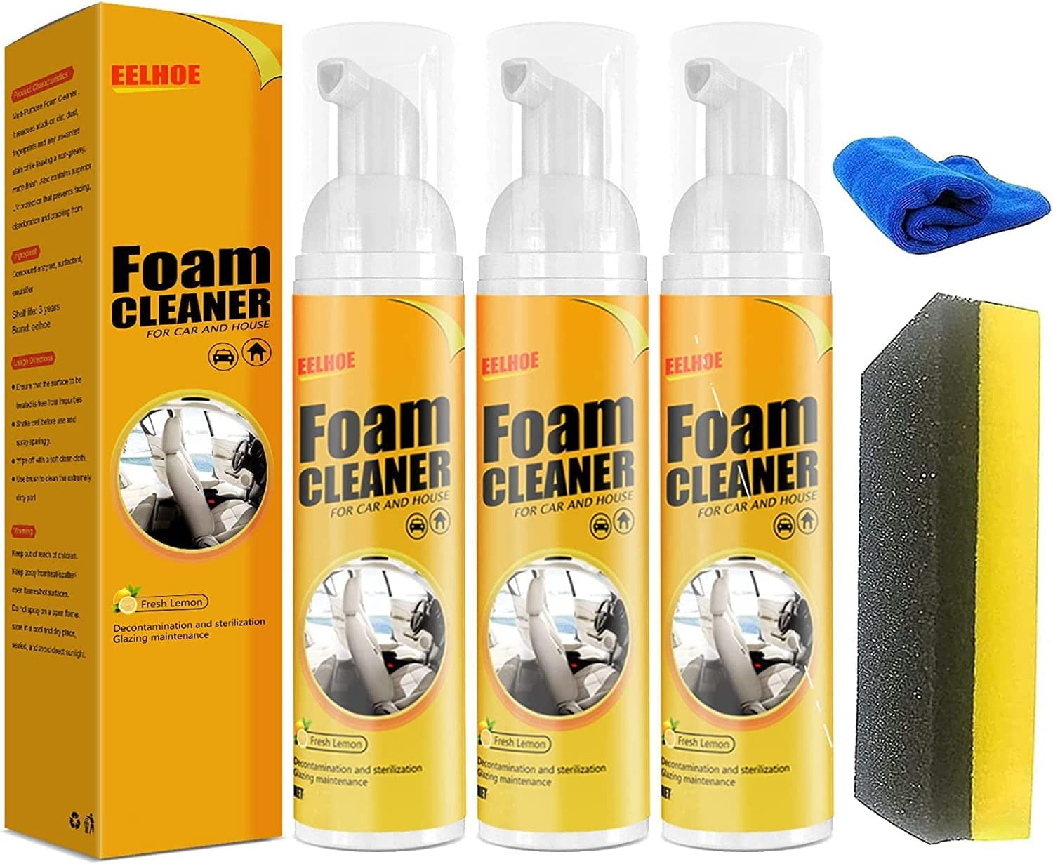 Car Magic Foam Cleaner, Foam Cleaner for Car, Foam Cleaner All Purpose, Neat Freakz Multi-Purpose Foam Cleaner, Powerful Stain Removal Kit (100ml, 3pcs)