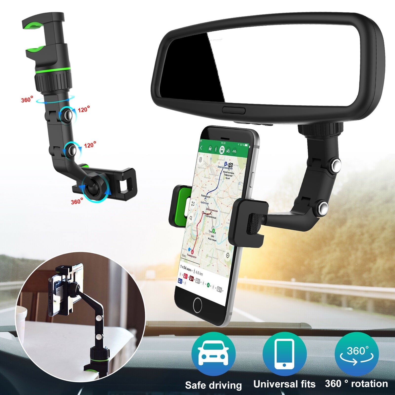 Car Phone Holder, TSV Cell Phone Mount for Rearview Mirror, Universal Phone Stand for Rear View Back Seat Compatible with iPhone 14 13 12 11 Pro Max Mini, Samsung