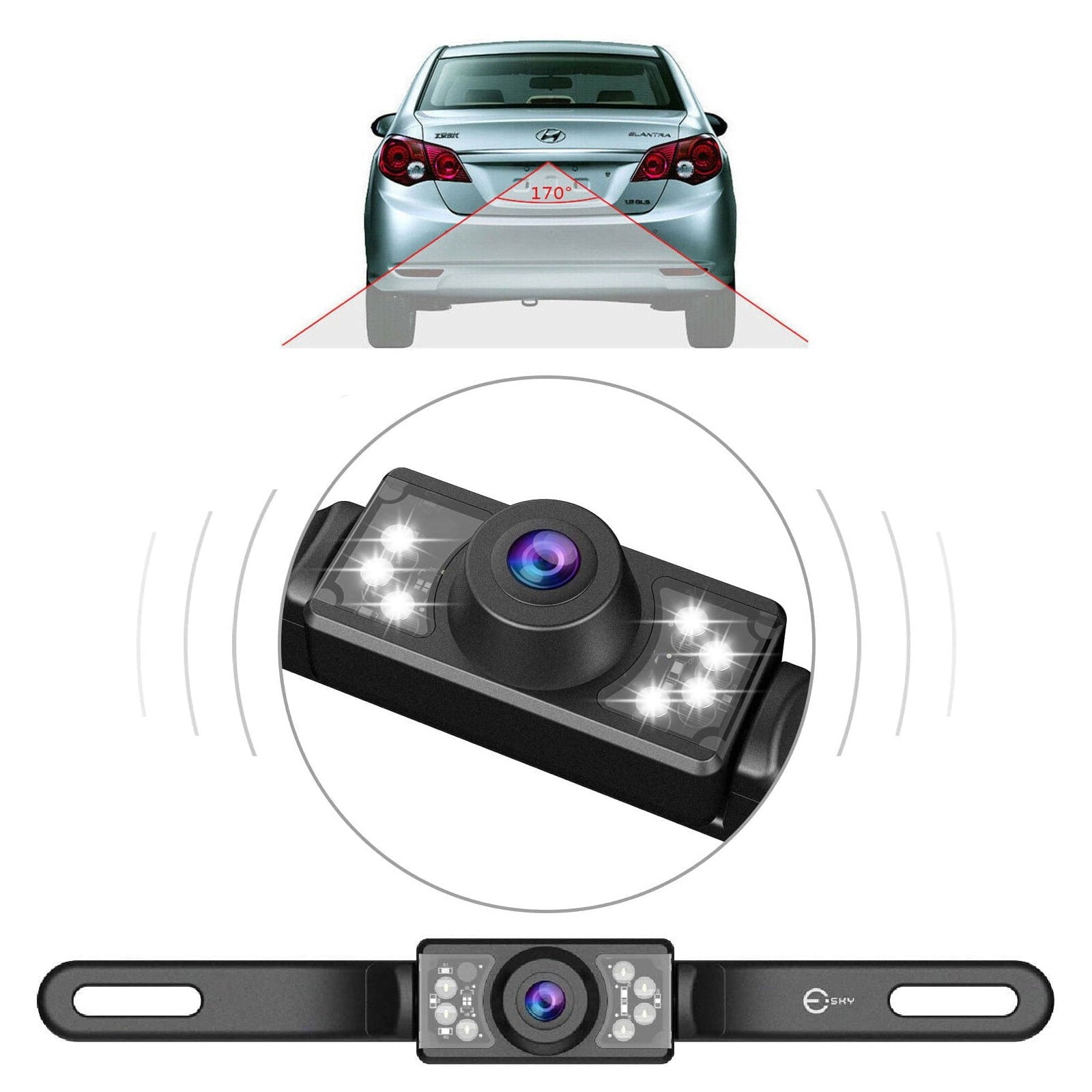 Car Rear View Camera, TSV Backup Camera for Car, HD Reversing Camera with Night Vision, Crystal Night Vision, 170° Wide Angle, IP67 Waterproof License Plate Reverse Camera for Truck Trailer SUV