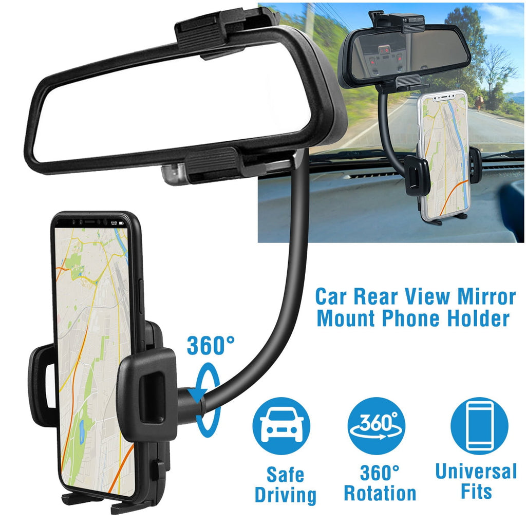 Car Rear View Mirror Phone Mount Holder, iMounTEK Universal 360° Rotation Phone Stand Cradle for iPhone Samsung GPS