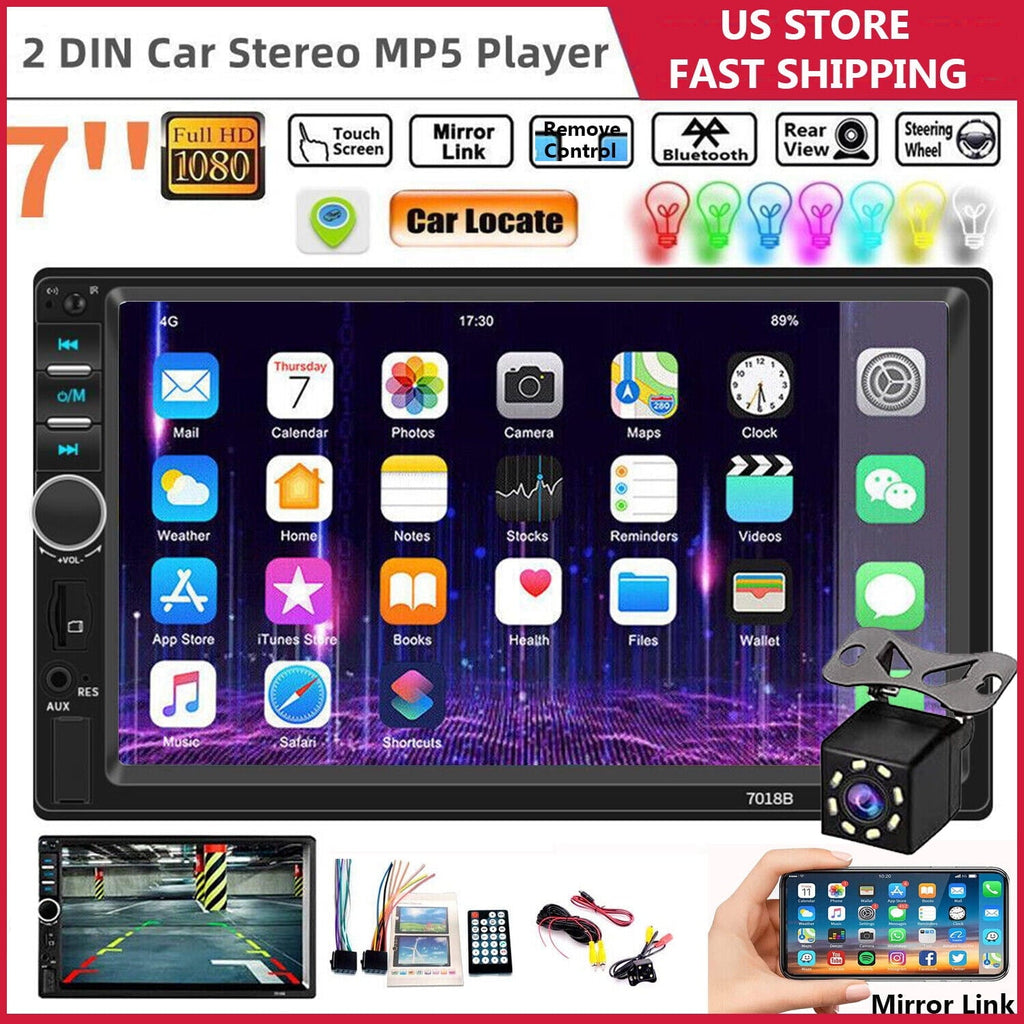 Car Stereo Touch Screen,7" Double Din Radio,Car Stereo with Bluetooth FM AUX USB SD Mirror Link Function,Backup Camera