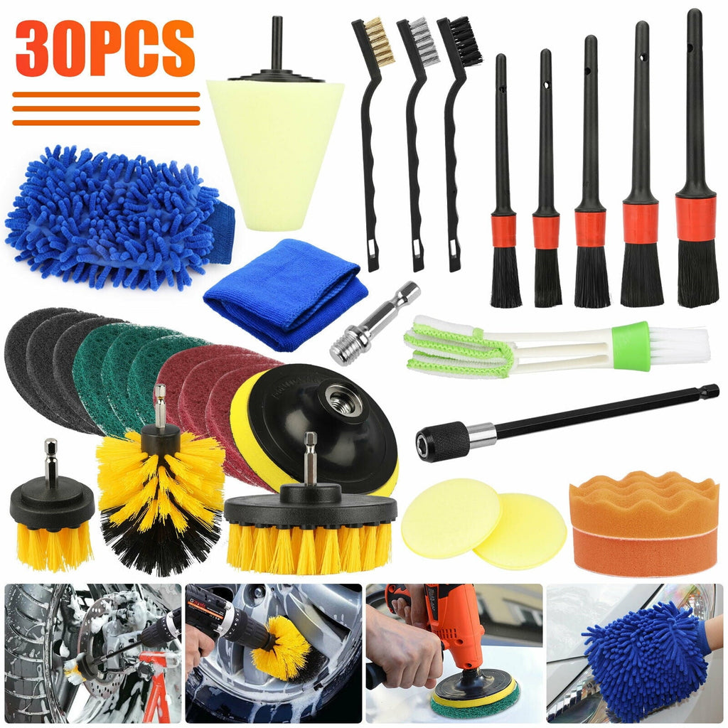 Carbole 30 Pcs Brush Cleaning Kit, Drill Brush Attachment Set with Pad Sponge for  Bathroom Kitchen Car Cleaning