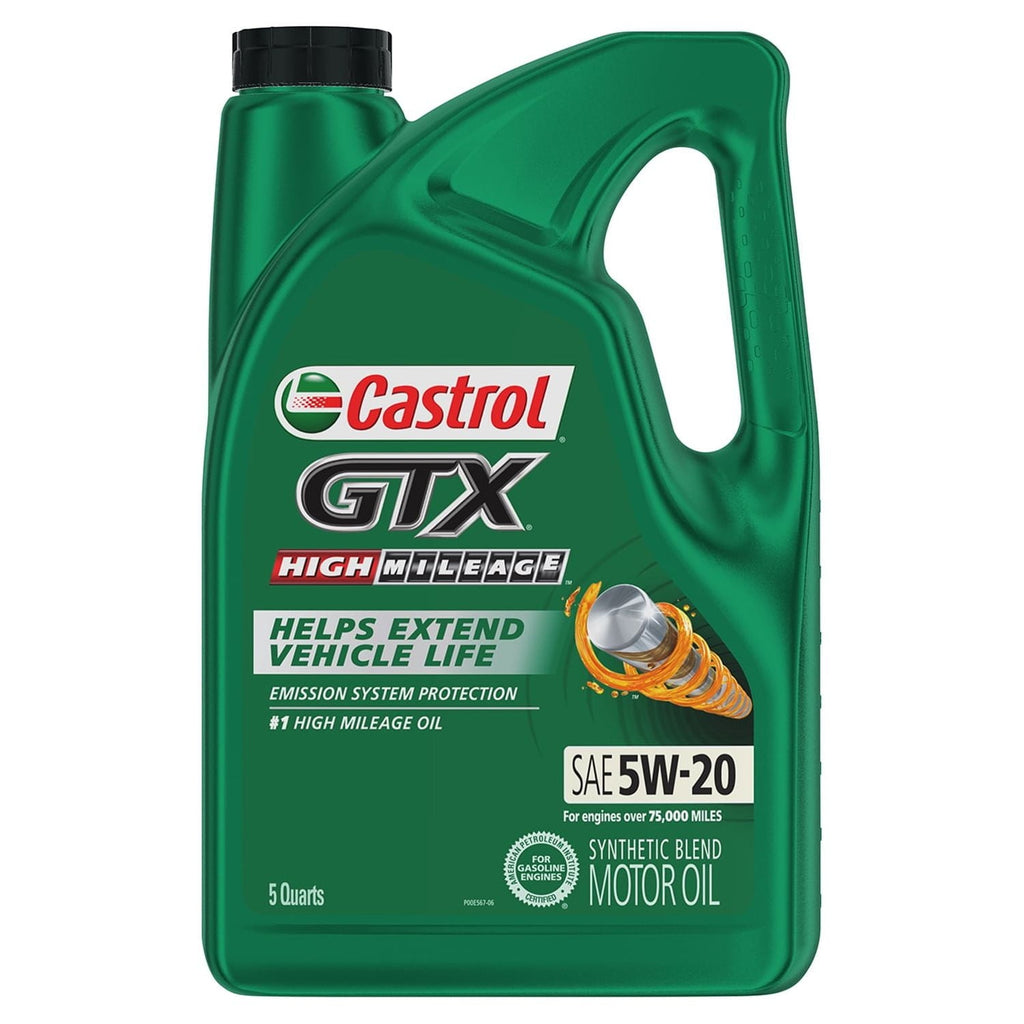 Castrol GTX High Mileage 5W-20 Synthetic Blend Motor Oil, 5 Quarts