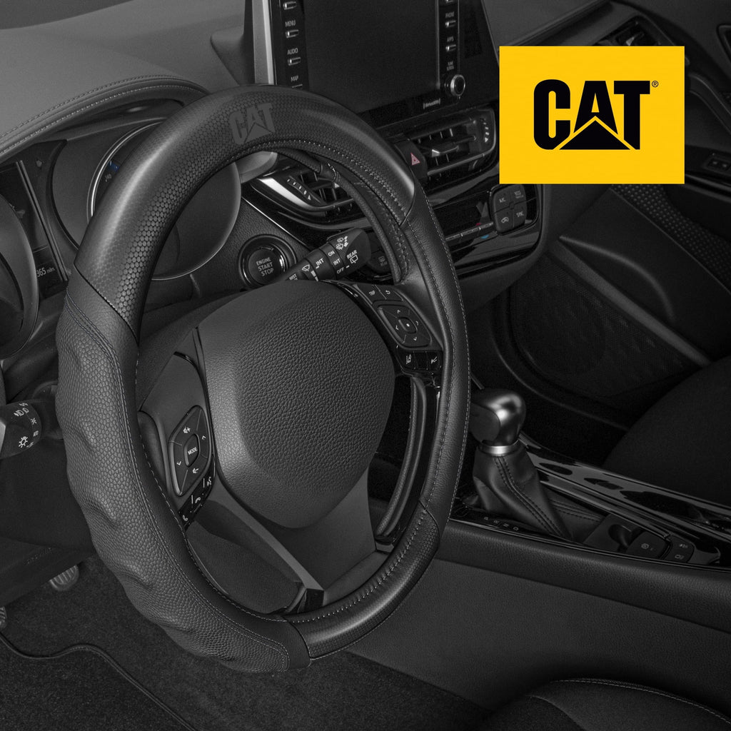 Caterpillar Two Tone Carbon Fiber Grip Steering Wheel Cover – Size 14.5-15.5 in. 1 lbs. (Black)