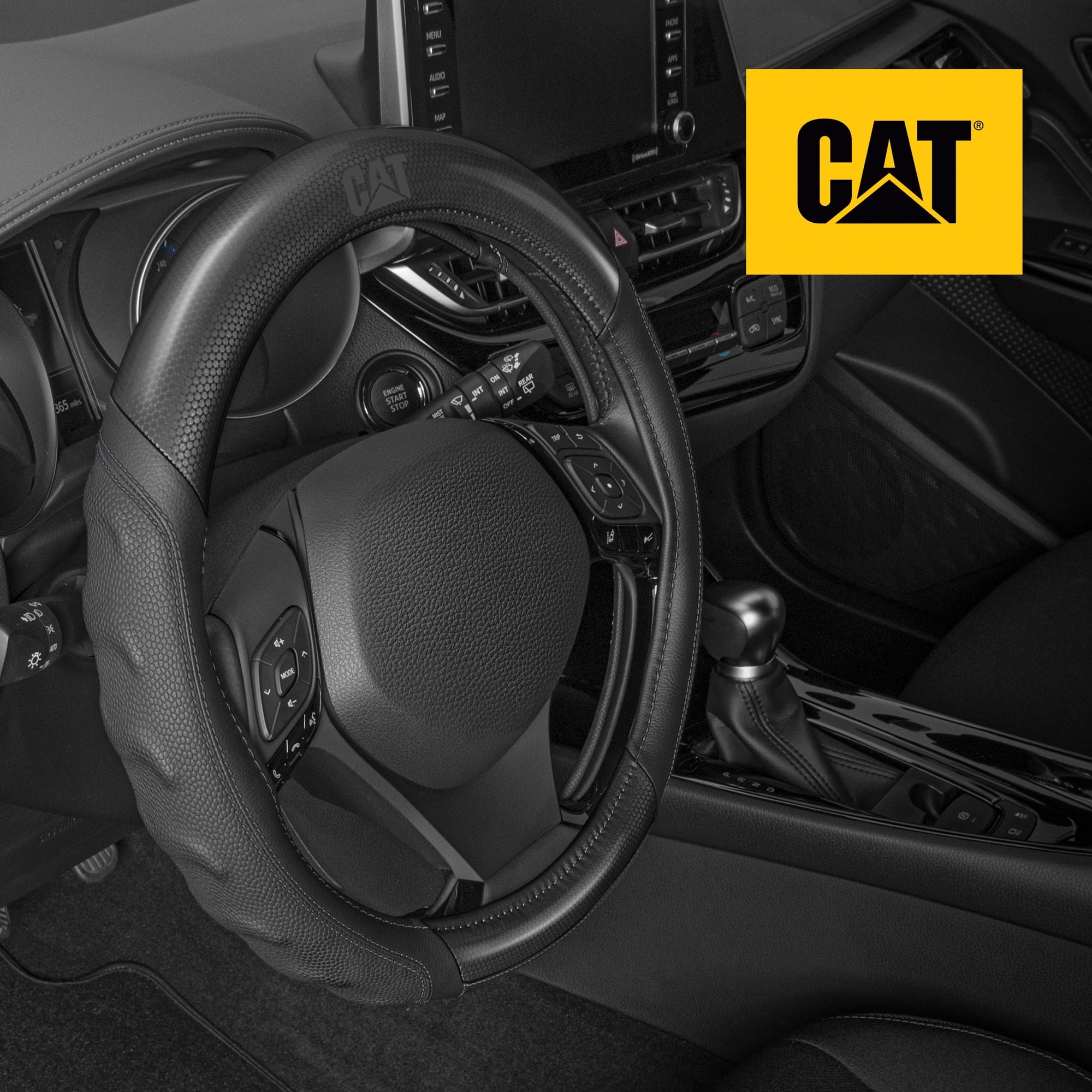 Caterpillar Two Tone Carbon Fiber Grip Steering Wheel Cover – Size 14.5-15.5 in. 1 lbs. (Black)