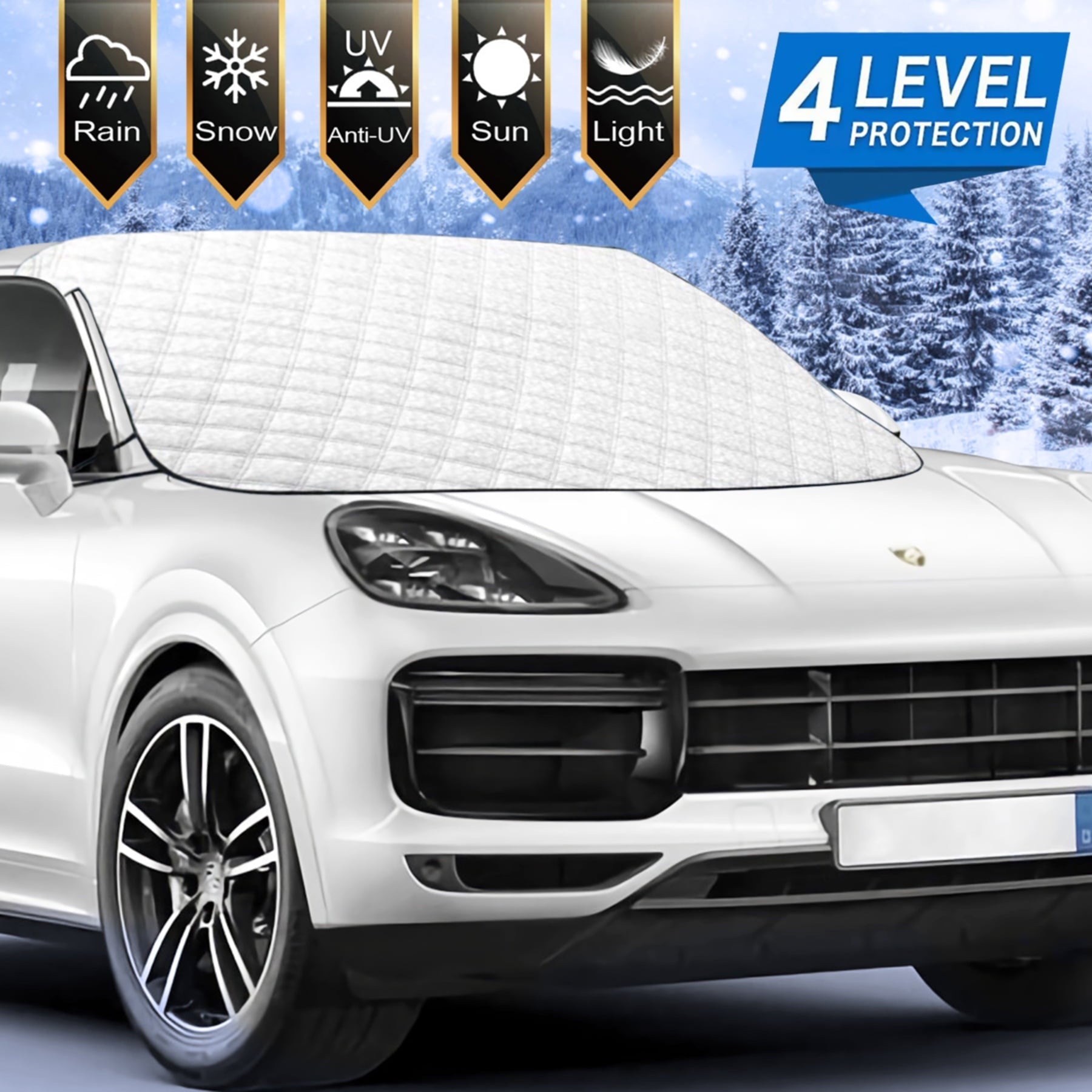 Chanvi Car Windshield Snow Ice Cover with 4 Layers Protection, Windshield Snow Ice Cover with Magnetic Edges Used for Snow Protection, Rain and Sun
