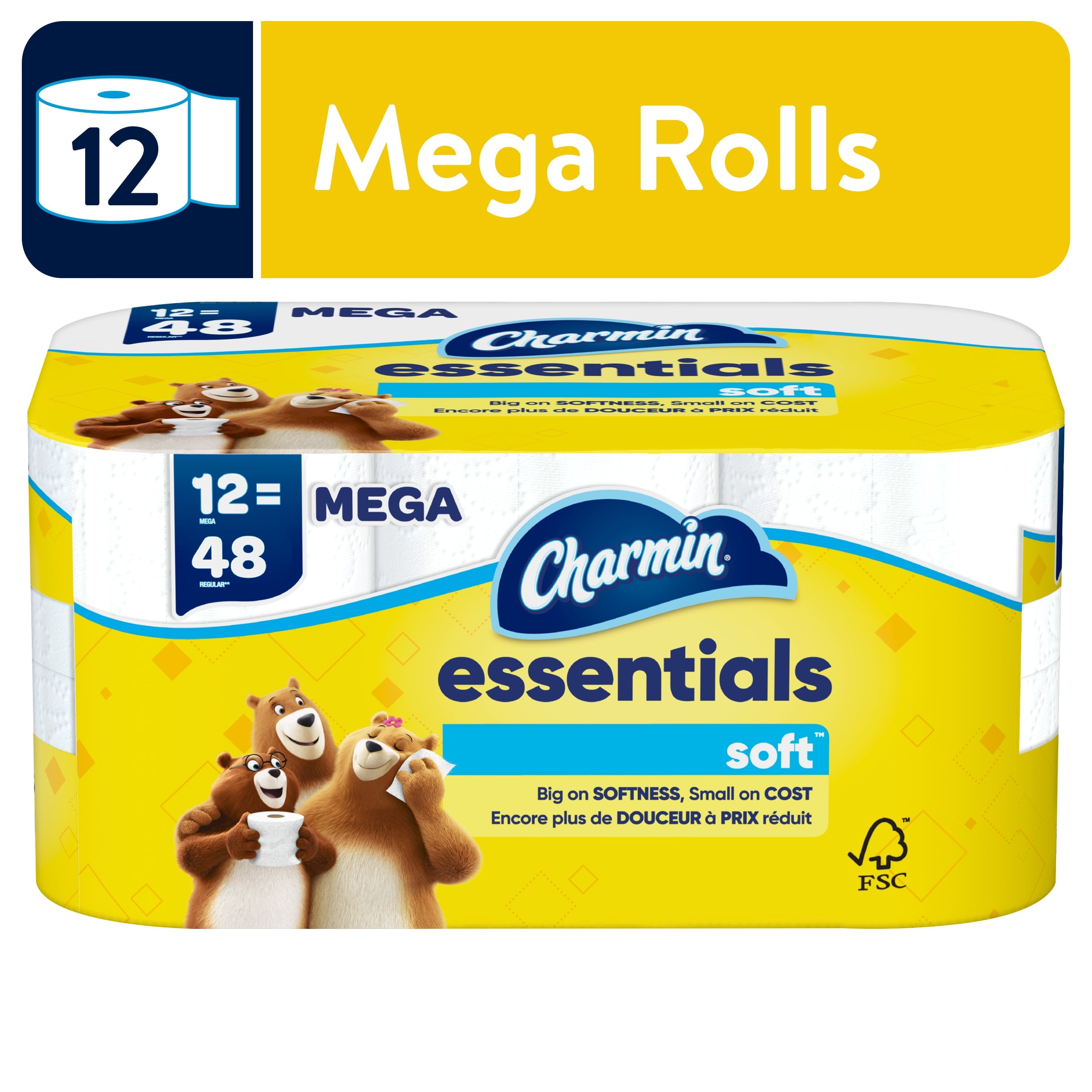 Charmin Essentials Soft Toilet Paper, 12 Mega Rolls