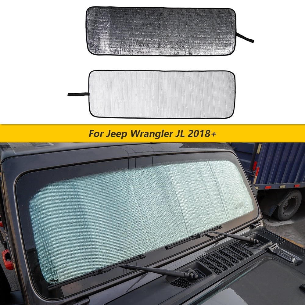 CheroCar Car Sun Shade Windshield Visor Cover for Jeep Wrangler JL JLU & Jeep Gladiator JT 2018-2023, Silver