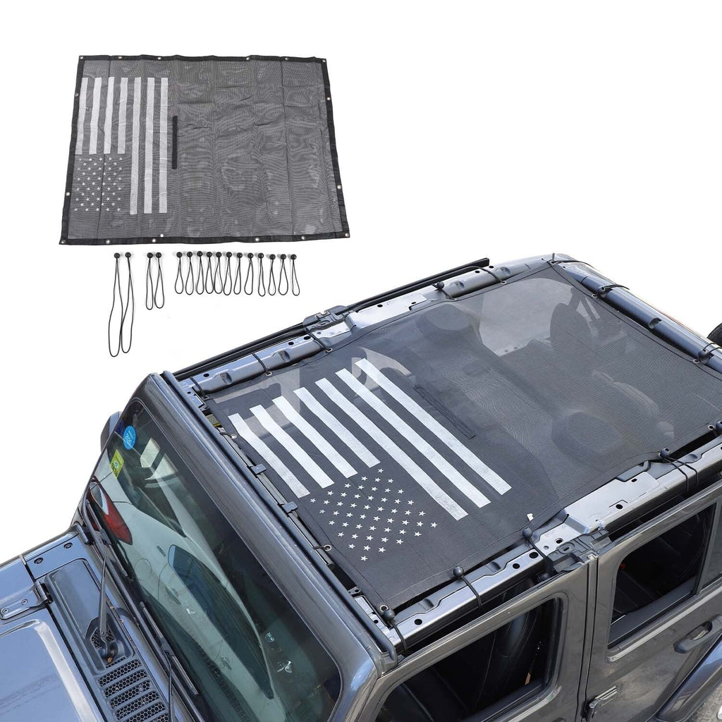 CheroCar Sunshade Bikini Top Mesh Sun Shade for Jeep Wrangler JL JLU 4-Door 2018-2022, Black